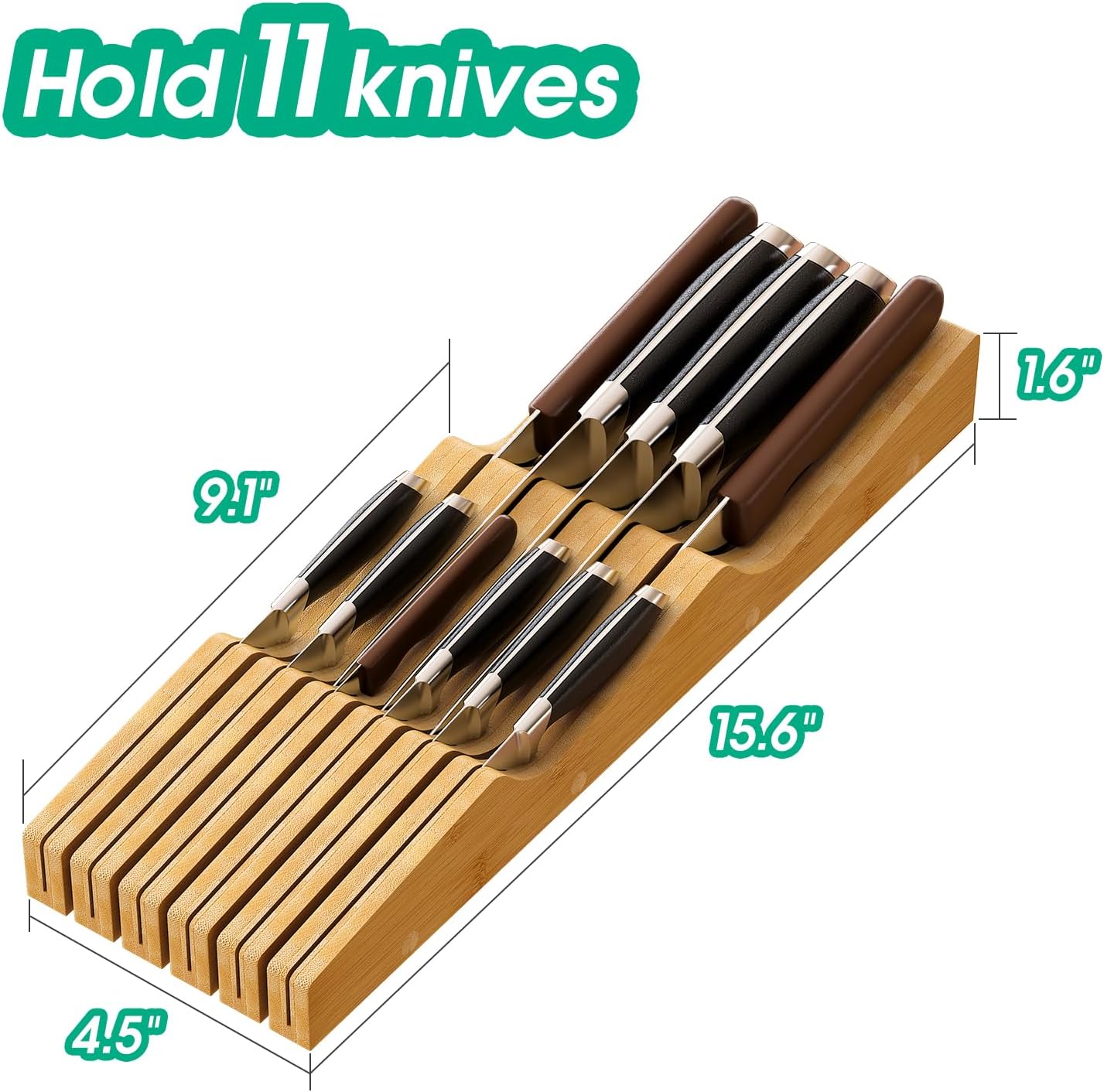 KiPlantDouble Purpose Organizer for Bamboo Wooden Drawer Knives Cutlery Storage