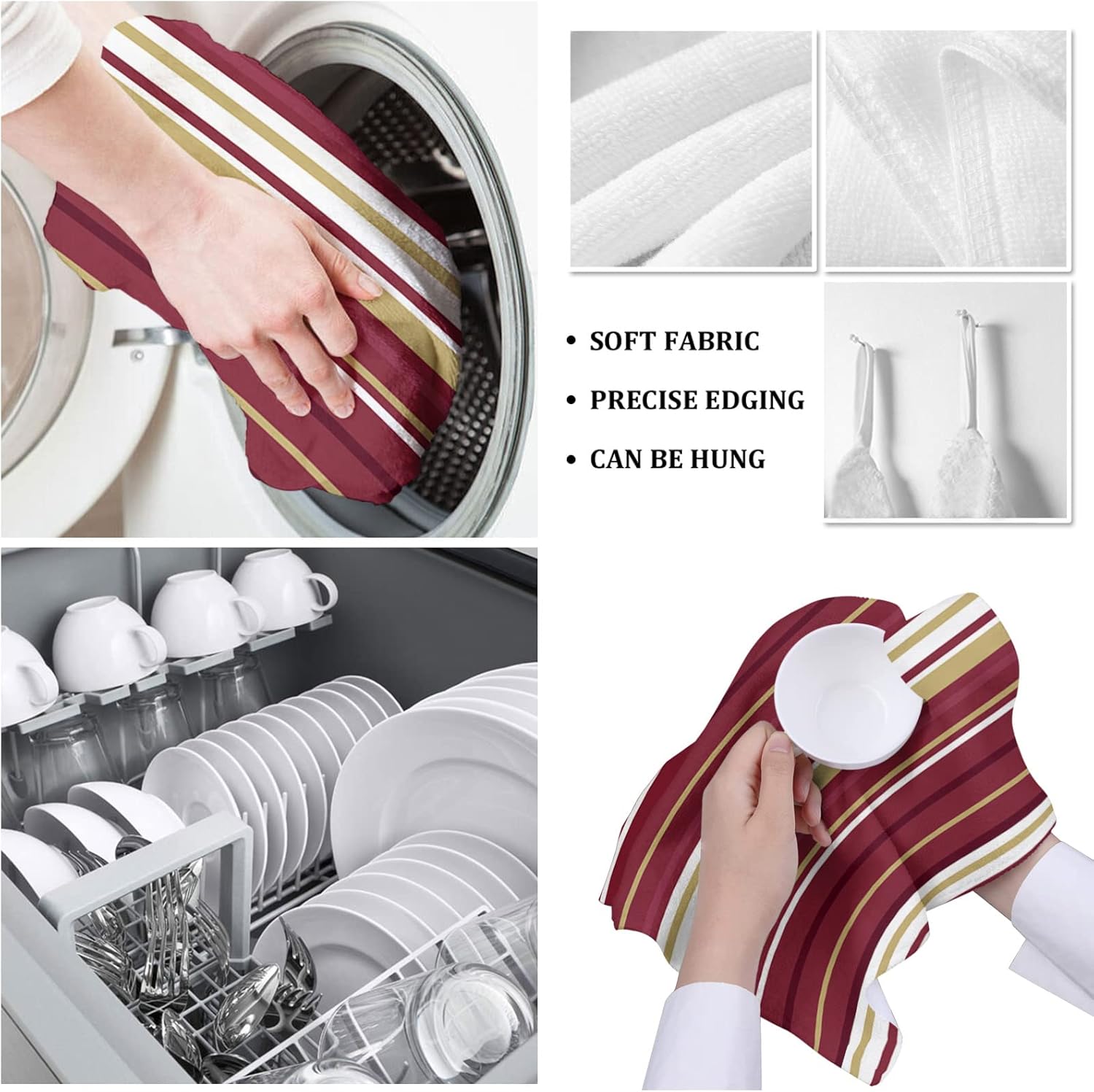 ZOE GARDEN Red Yellow Stripes Kitchen Towels
