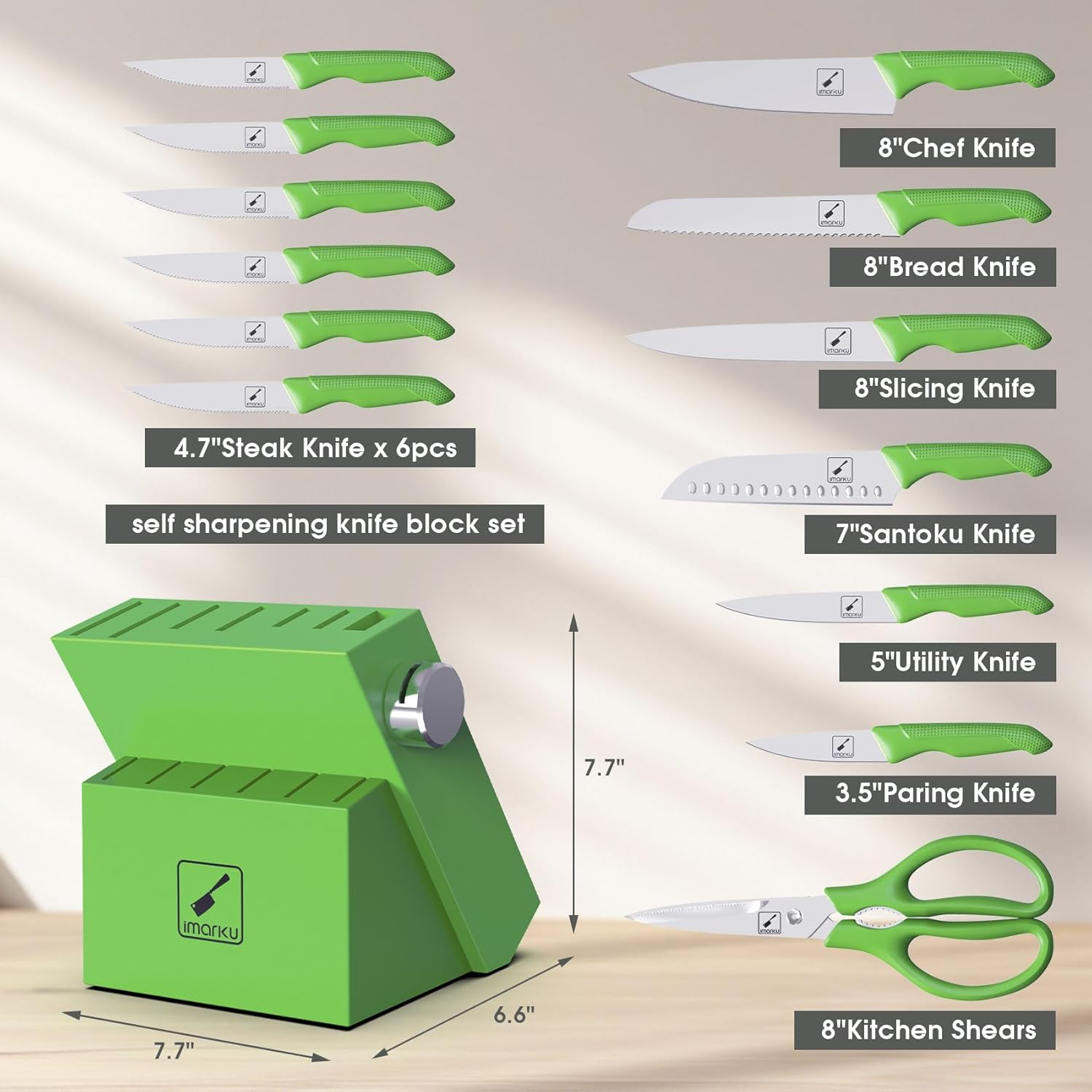 Premium Japanese Stainless Steel Knife Set with Built-in Sharpener