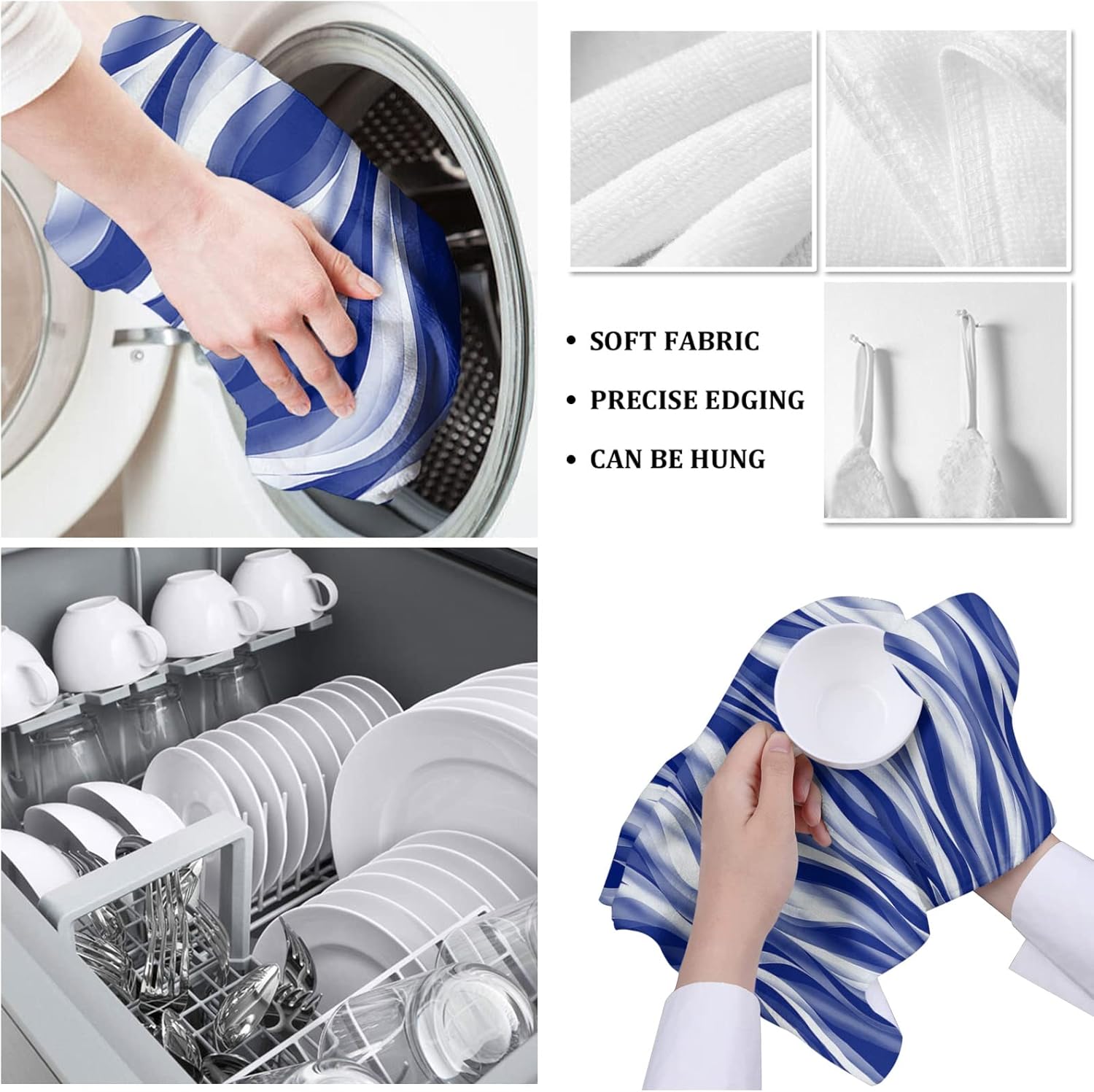 ZOE GARDEN Abstract Navy Blue Kitchen Towels Quick Dry Cleaning Cloth Modern Stripes