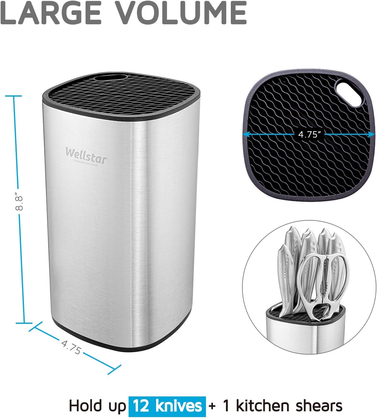 Universal Square Knive Holder Stainless Steel Doorstop Detachable Large Capacity