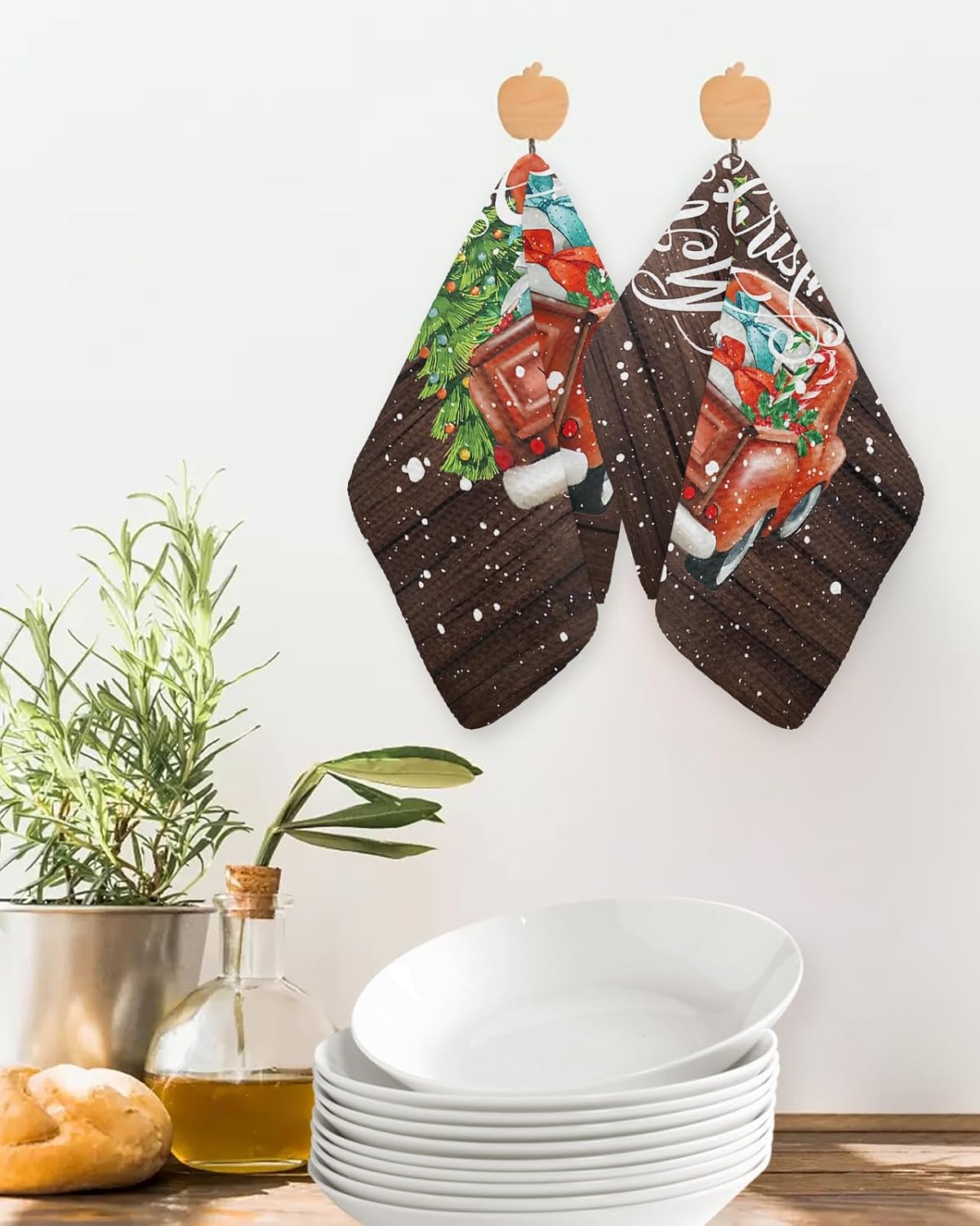 festive Christmas Waffle Dish Towels Quick Dry Microfiber Set of 2