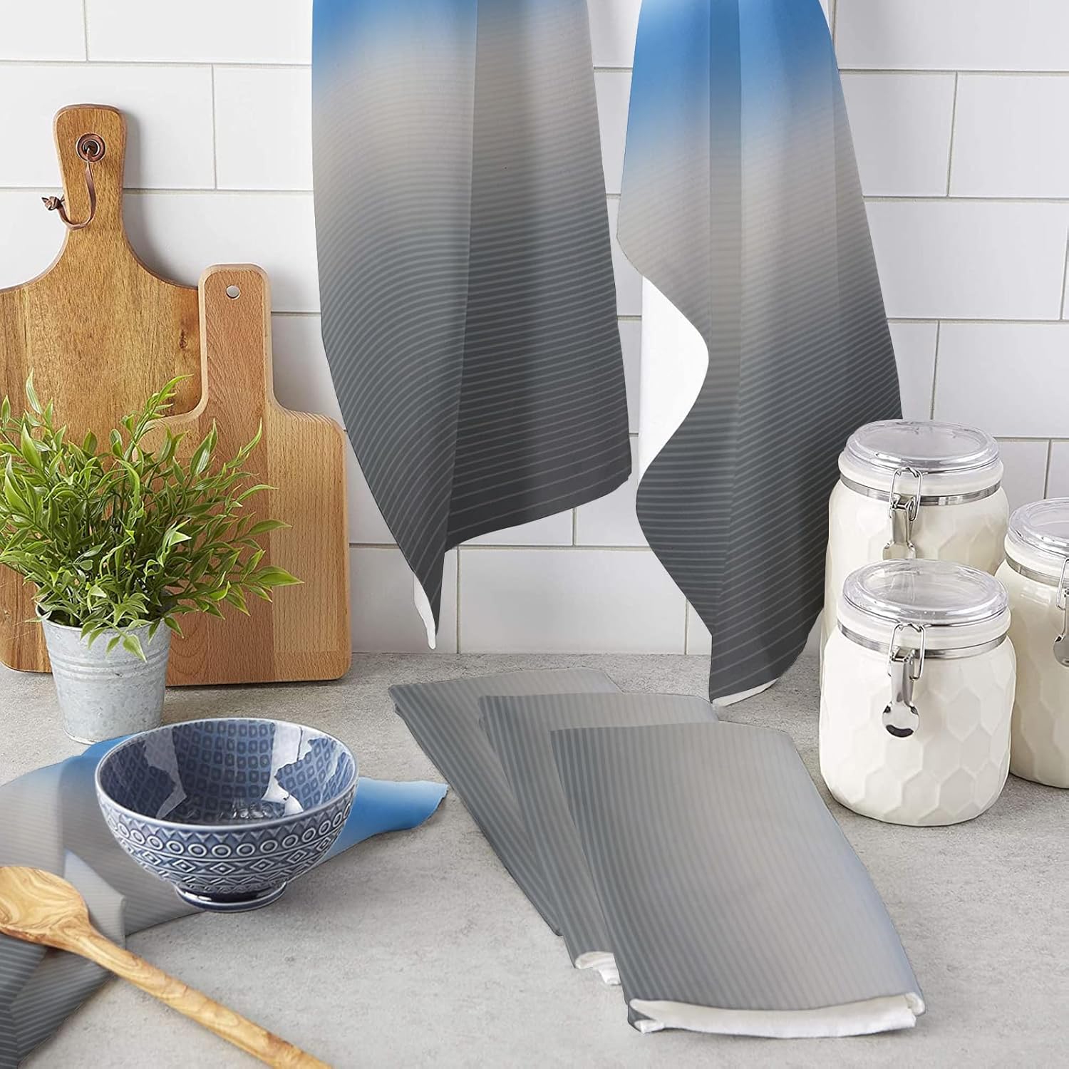 ZOE GARDEN Blue Grey Geometric Kitchen Towels 2-Piece Set