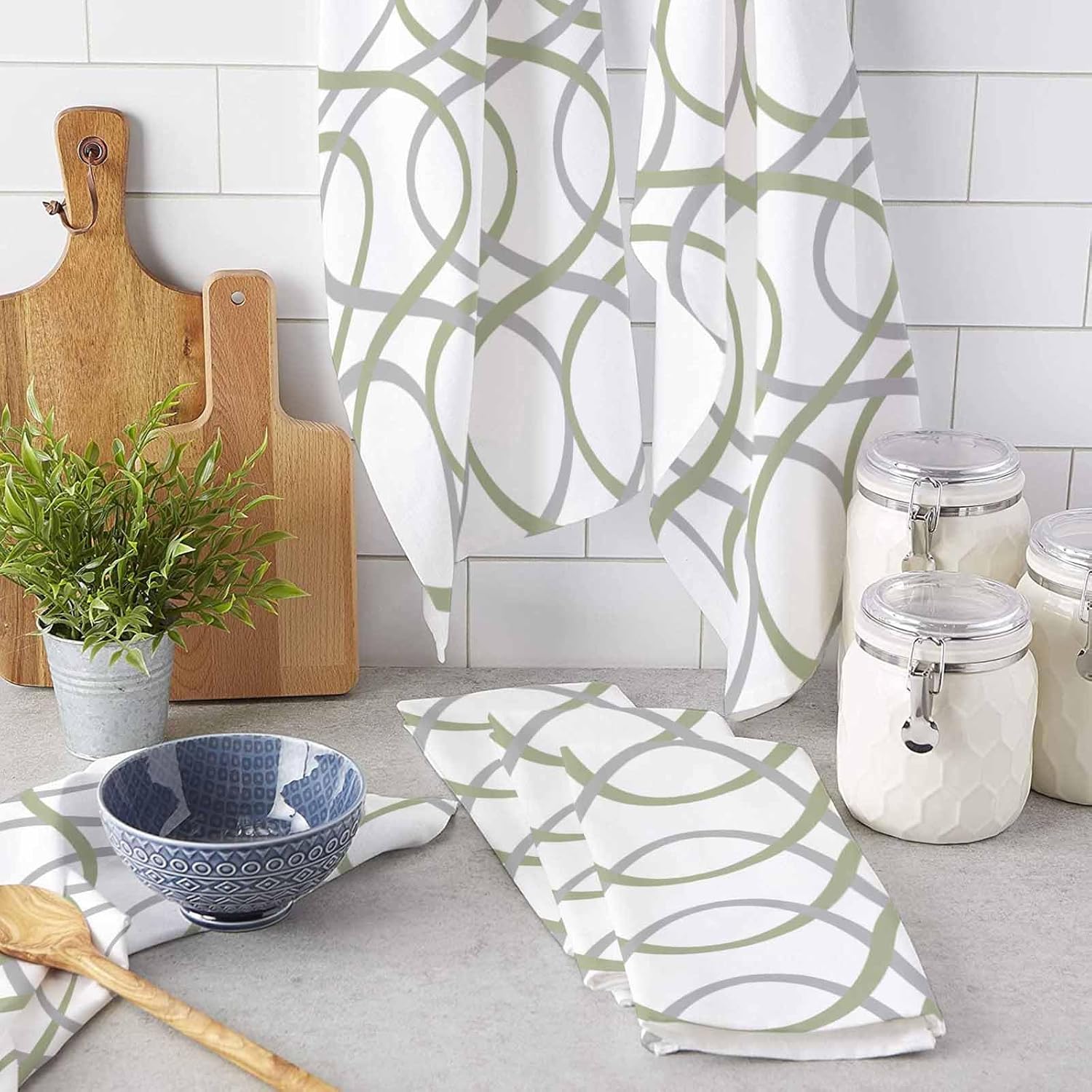 Sage Green Stripes Kitchen Towels