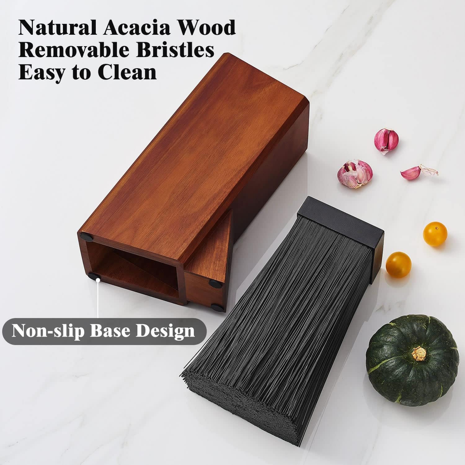 ENOKING Acacia Wood Knife Block with Removable Bristles