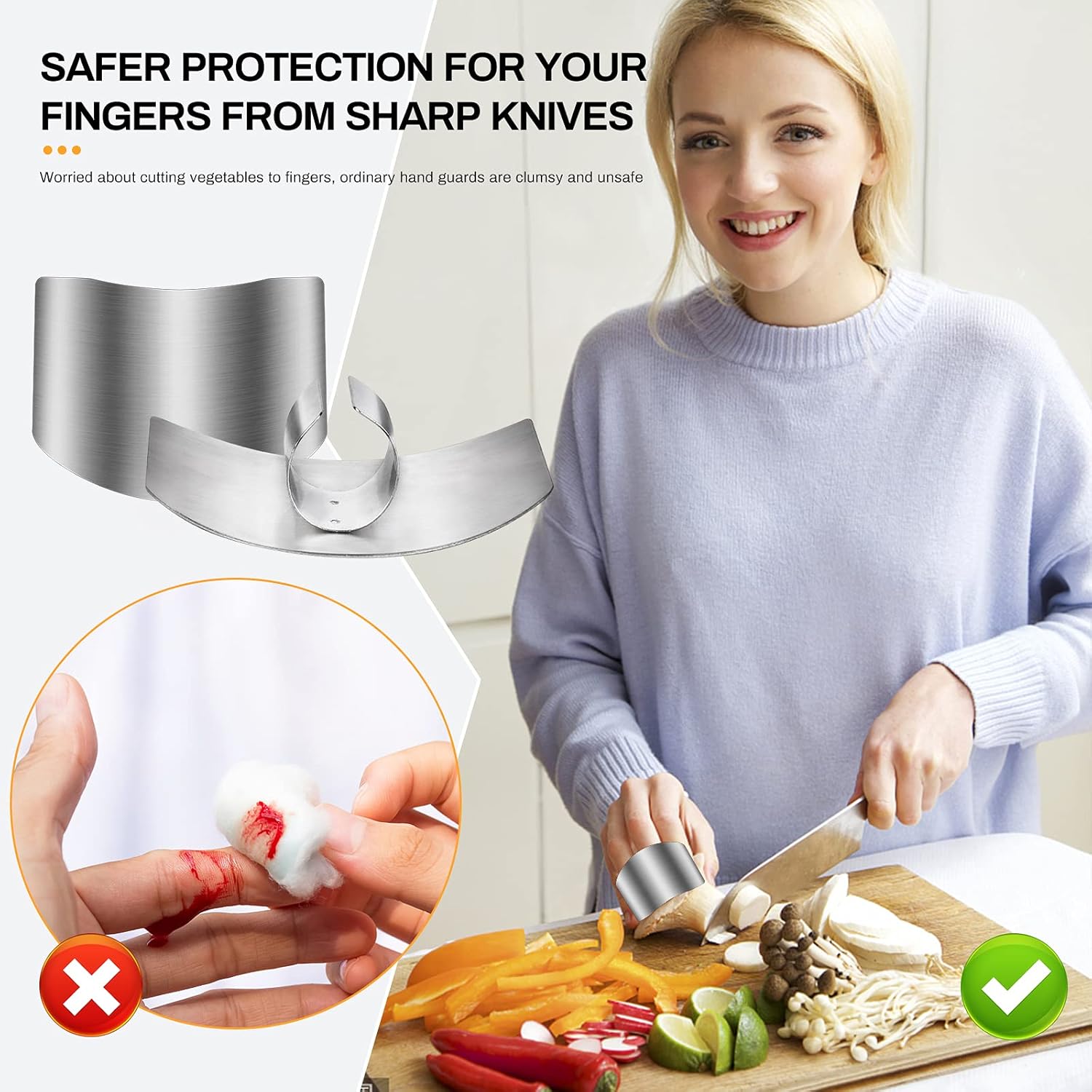 Stainless Steel Finger Guards Safety knives Durable Kitchen Protectors 4-Piece Set