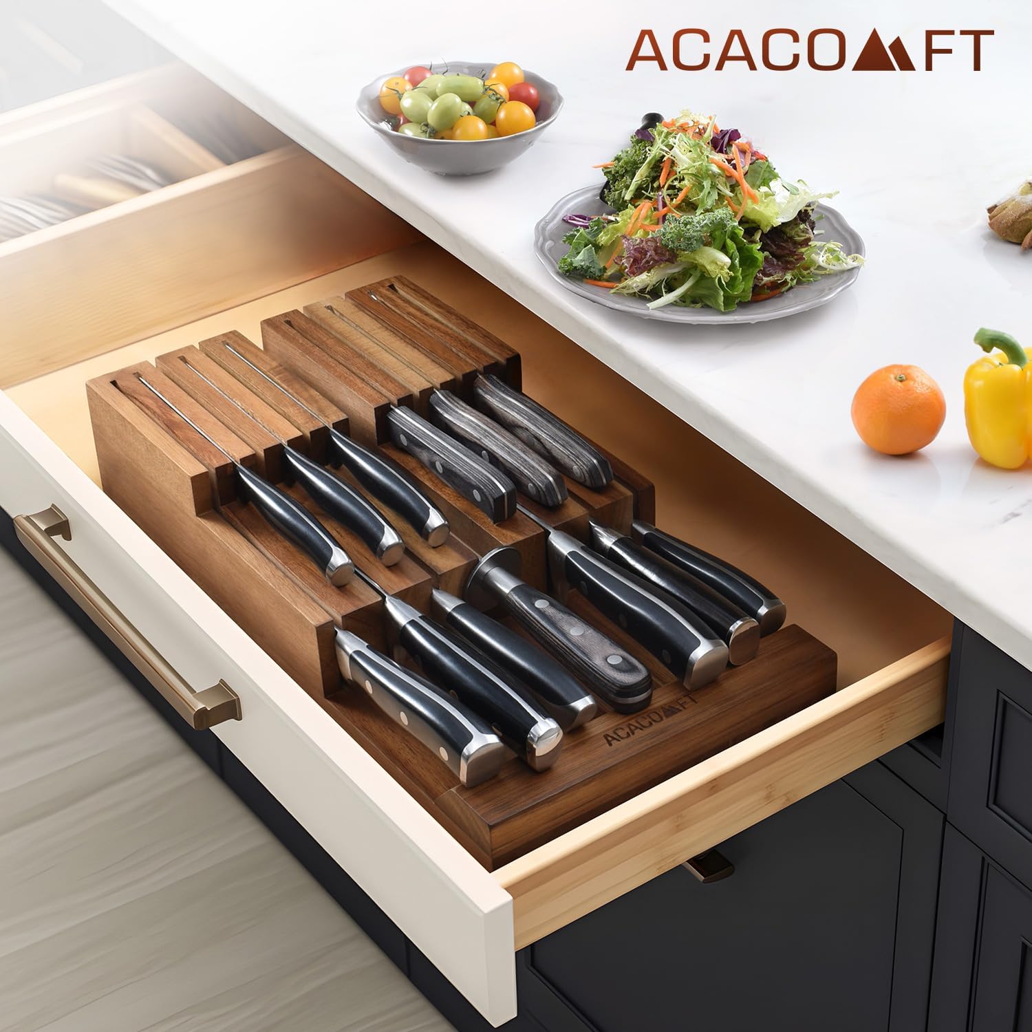 Acacomft Acacia Wood Kitchen Knife Block