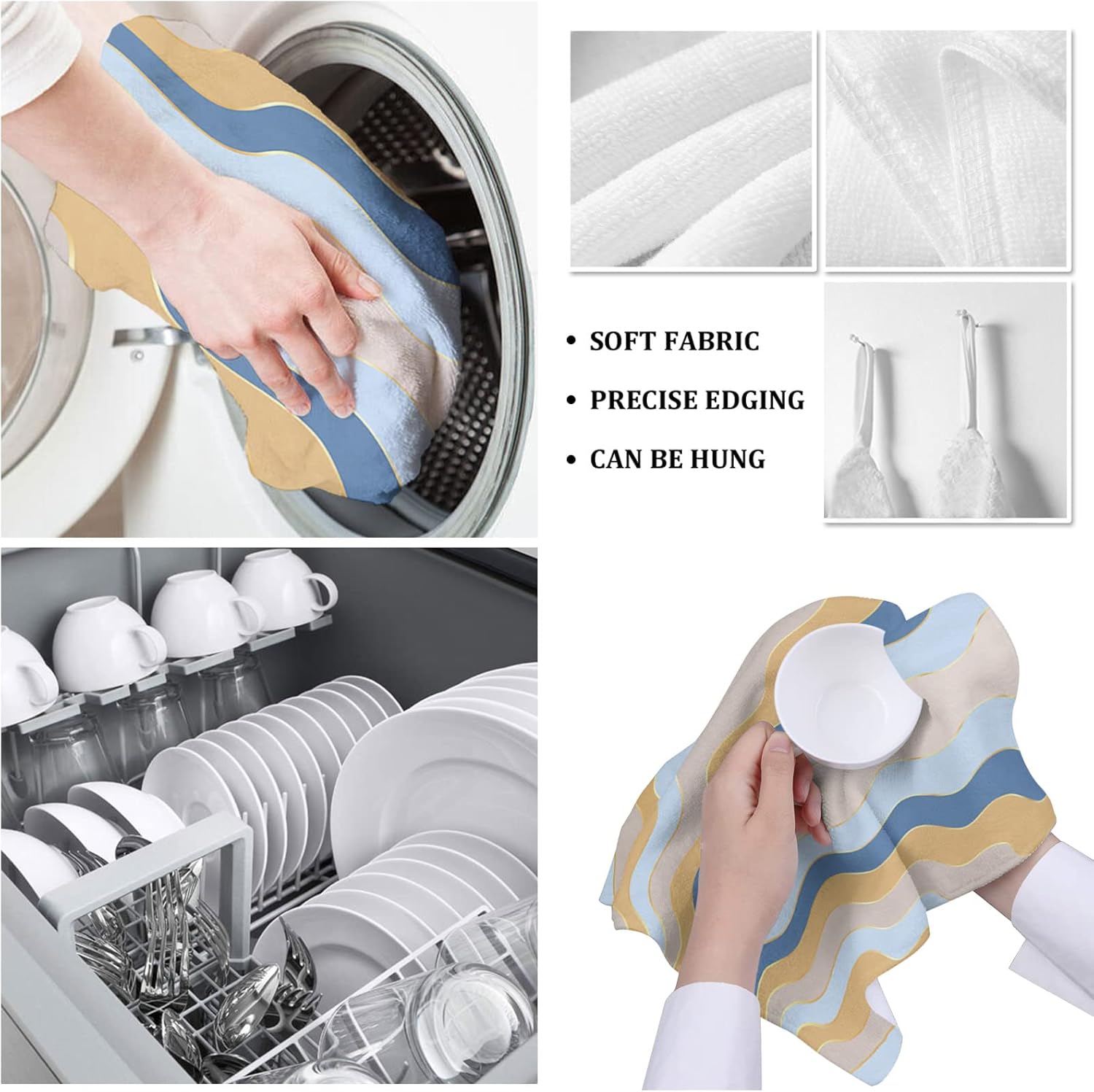 ZOE GARDEN Abstract Kitchen Towels 4-PC Geometric Stripes Quick-Dry Microfiber Dishcloth