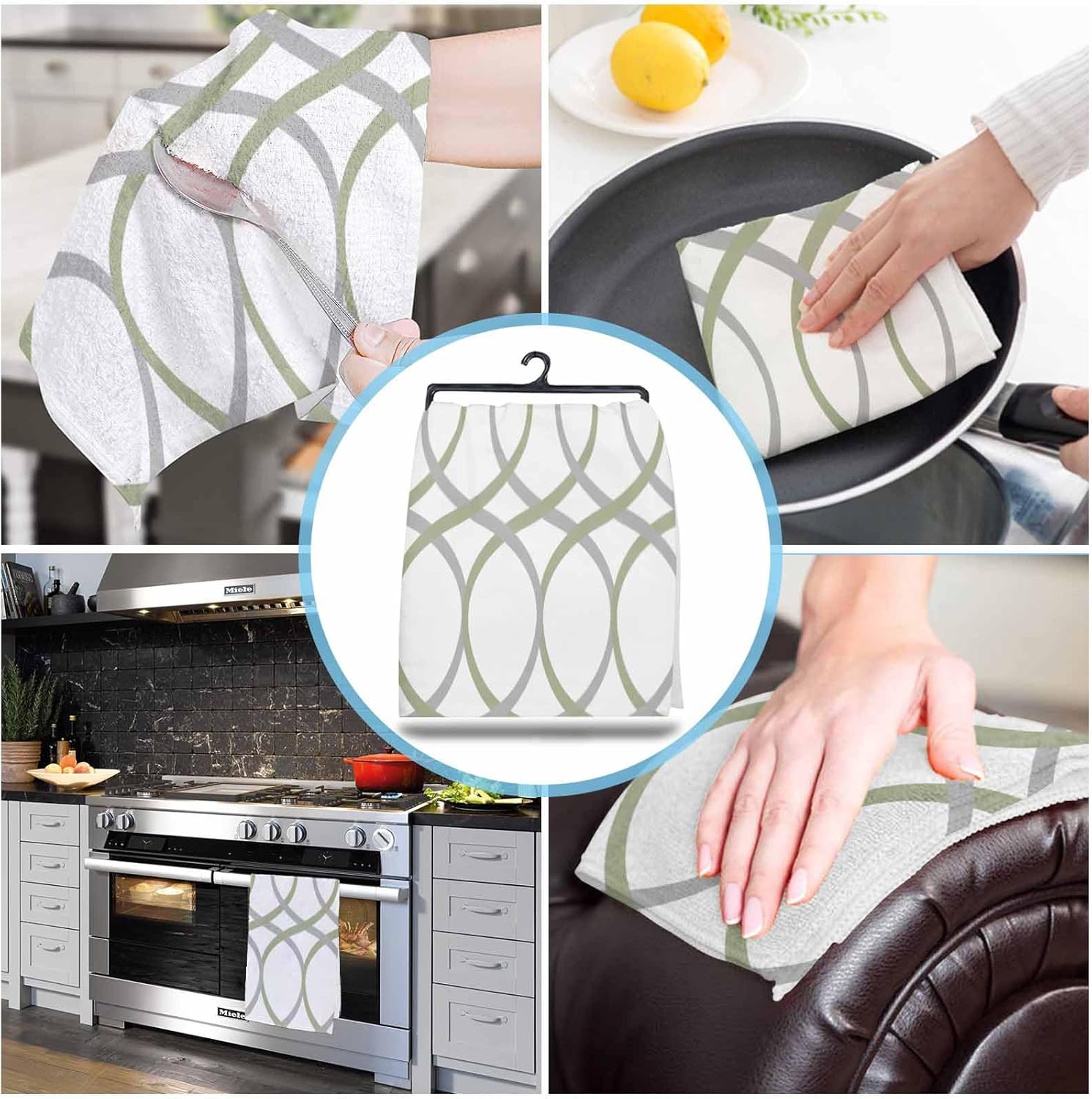 Sage Green Stripes Kitchen Towels