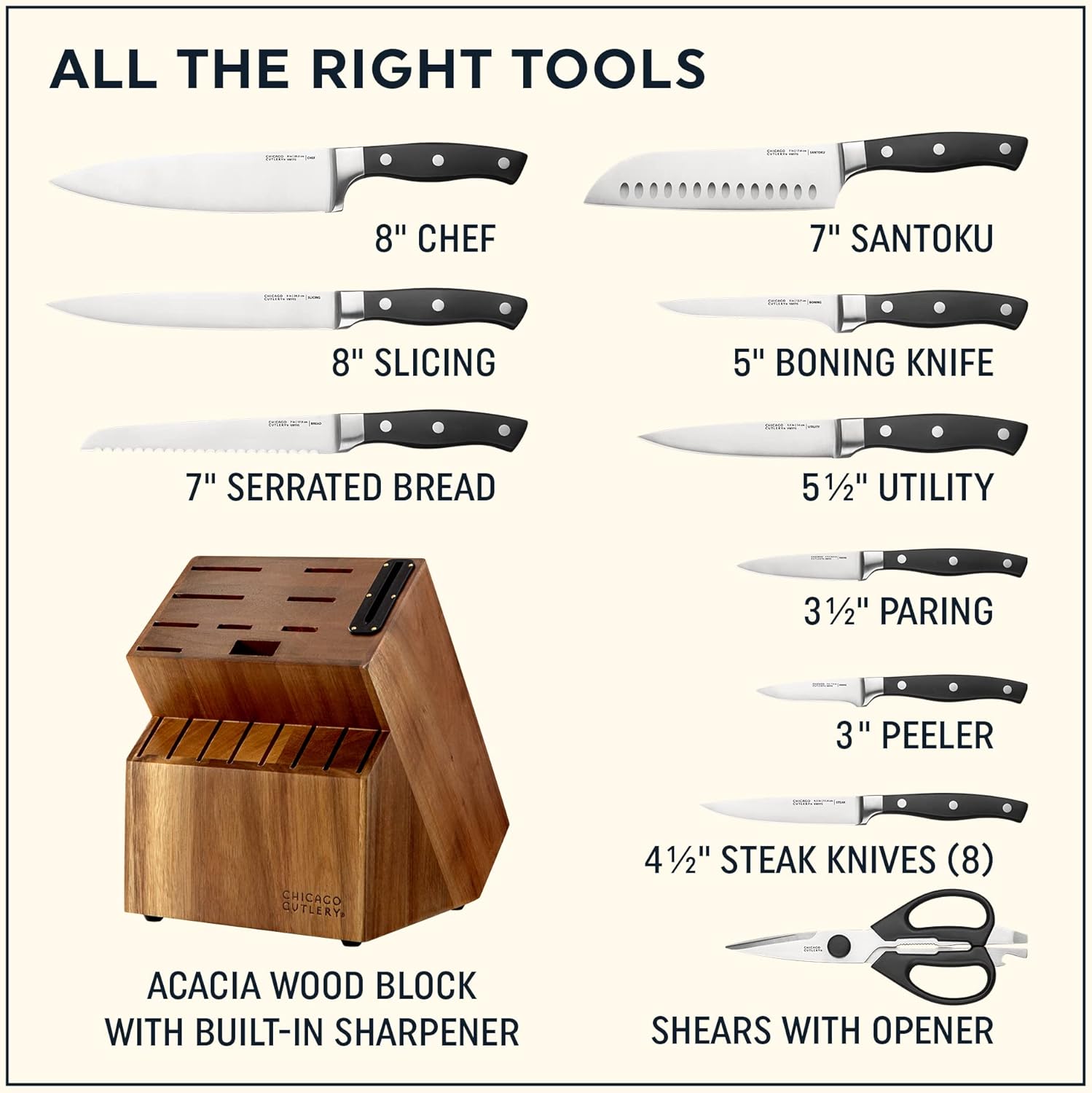 18-Piece Chef Knife Set with Built-In Sharpener