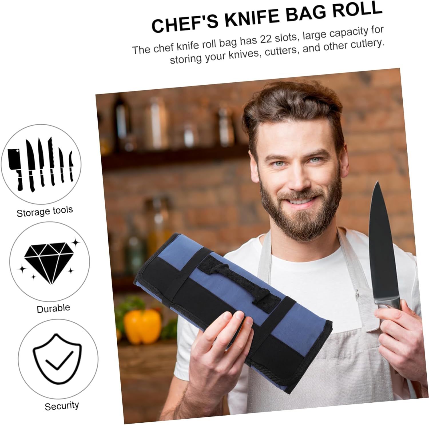 HOLIDYOYO Oxford Cloth Roll 22 Knife Organizer for Chef Use