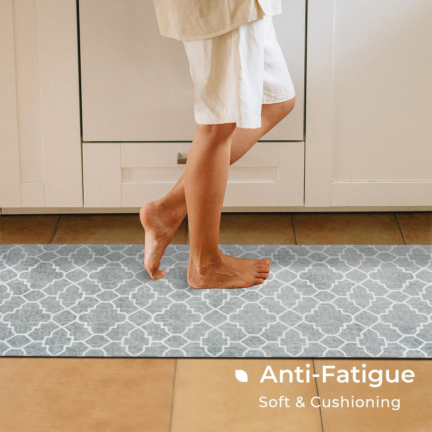 FRESHMINT Kitchen Mat Set of 2 Anti-Fatigue Mat 17x30 17x47 Stone Gray