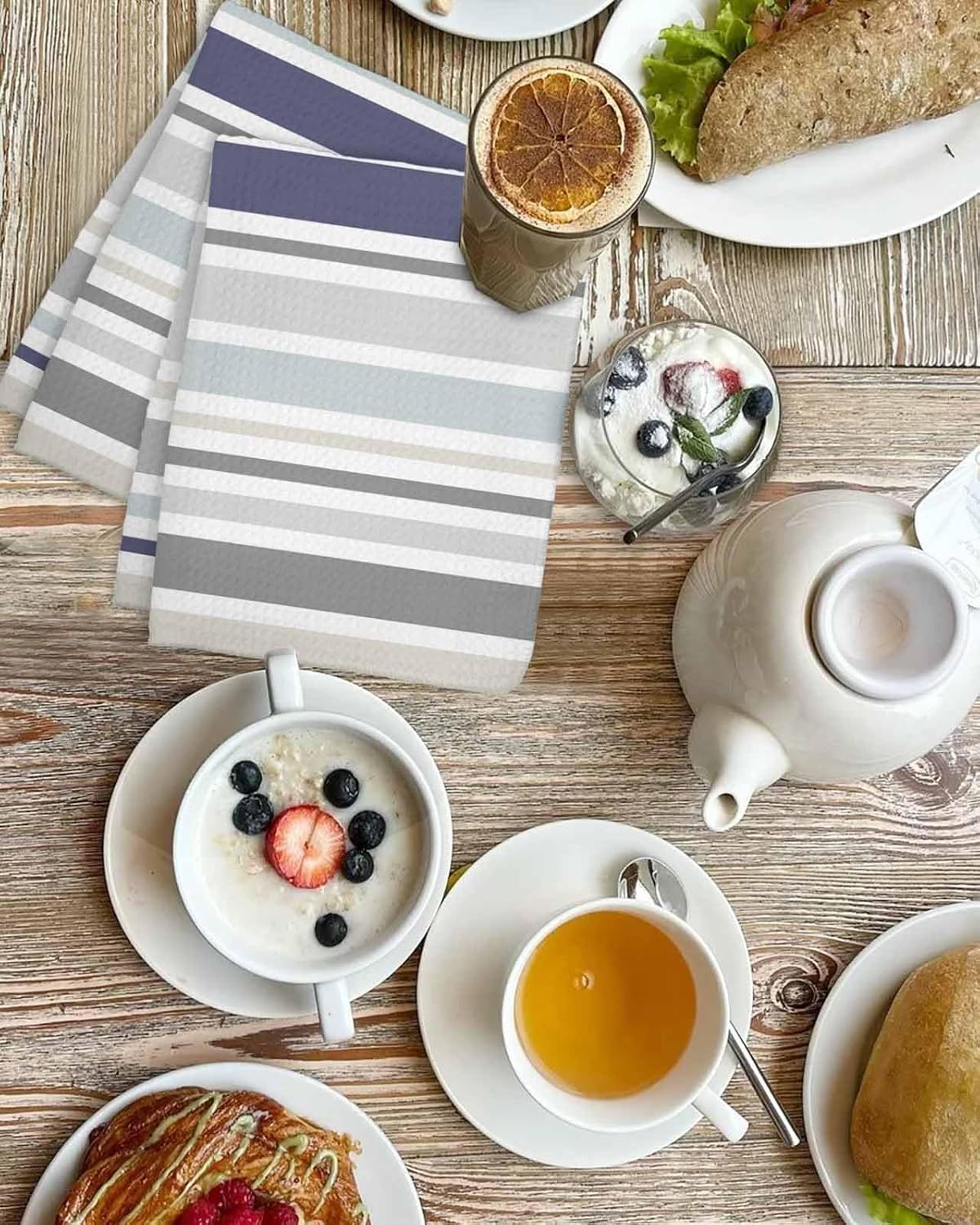 Stripes Waffle Kitchen Hand Towels Set - Quick Dry Soft and Versatile