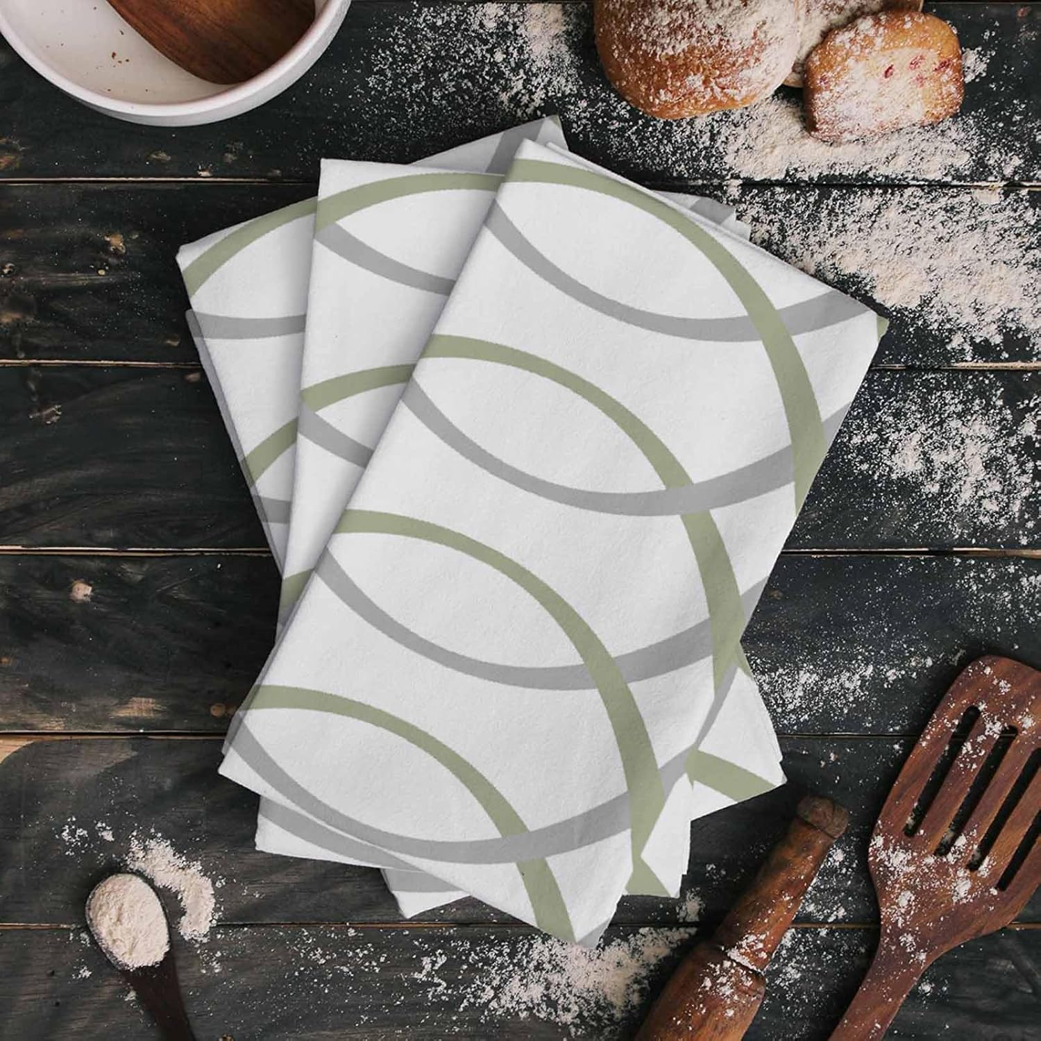 Sage Green Stripes Kitchen Towels