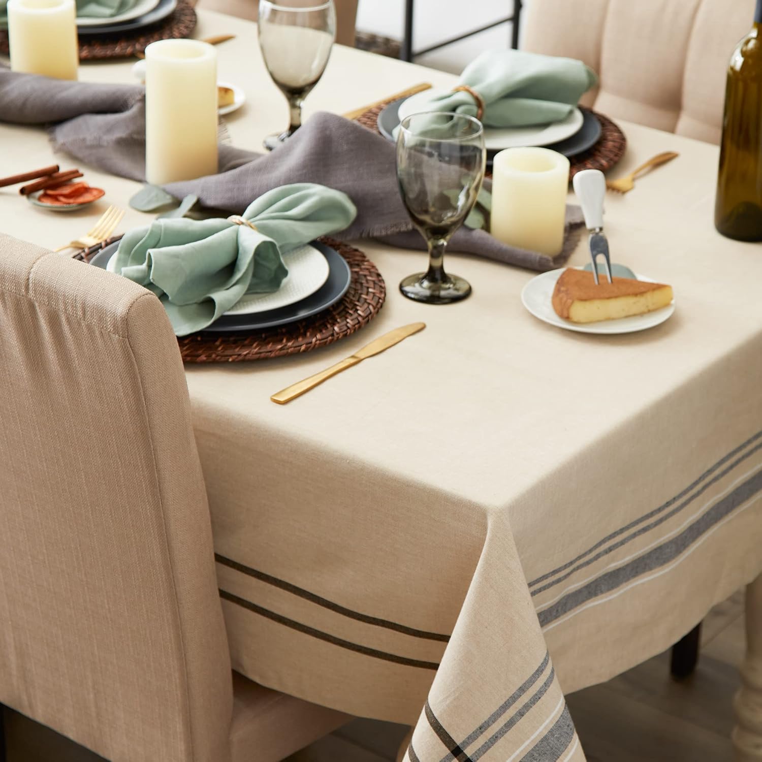 DII French Stripe Tablecloth 60x104_taupeBlack