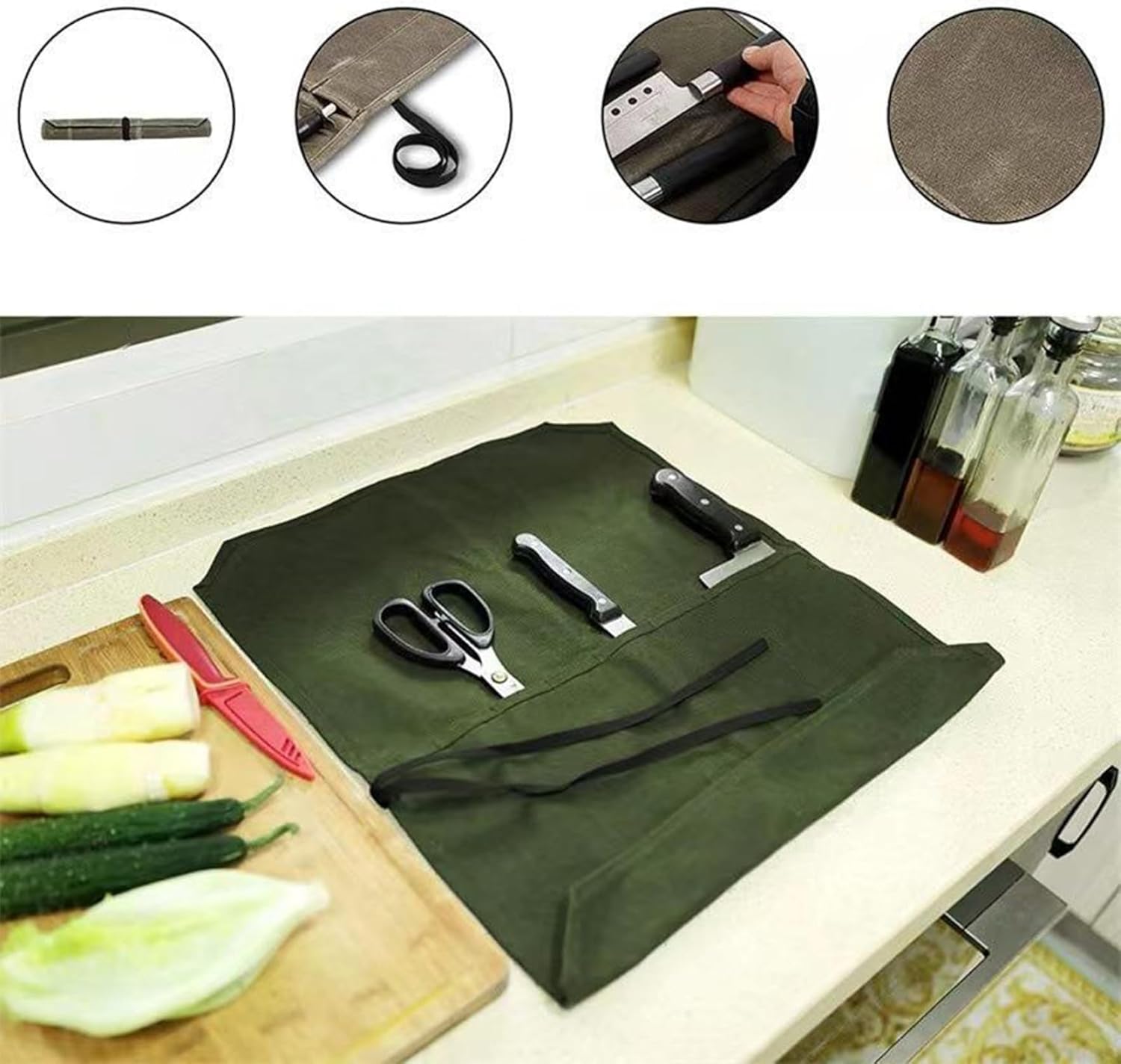Professional Knife Roll Holder - 7 Slots Secure Durable Kitchen Tool Organizer