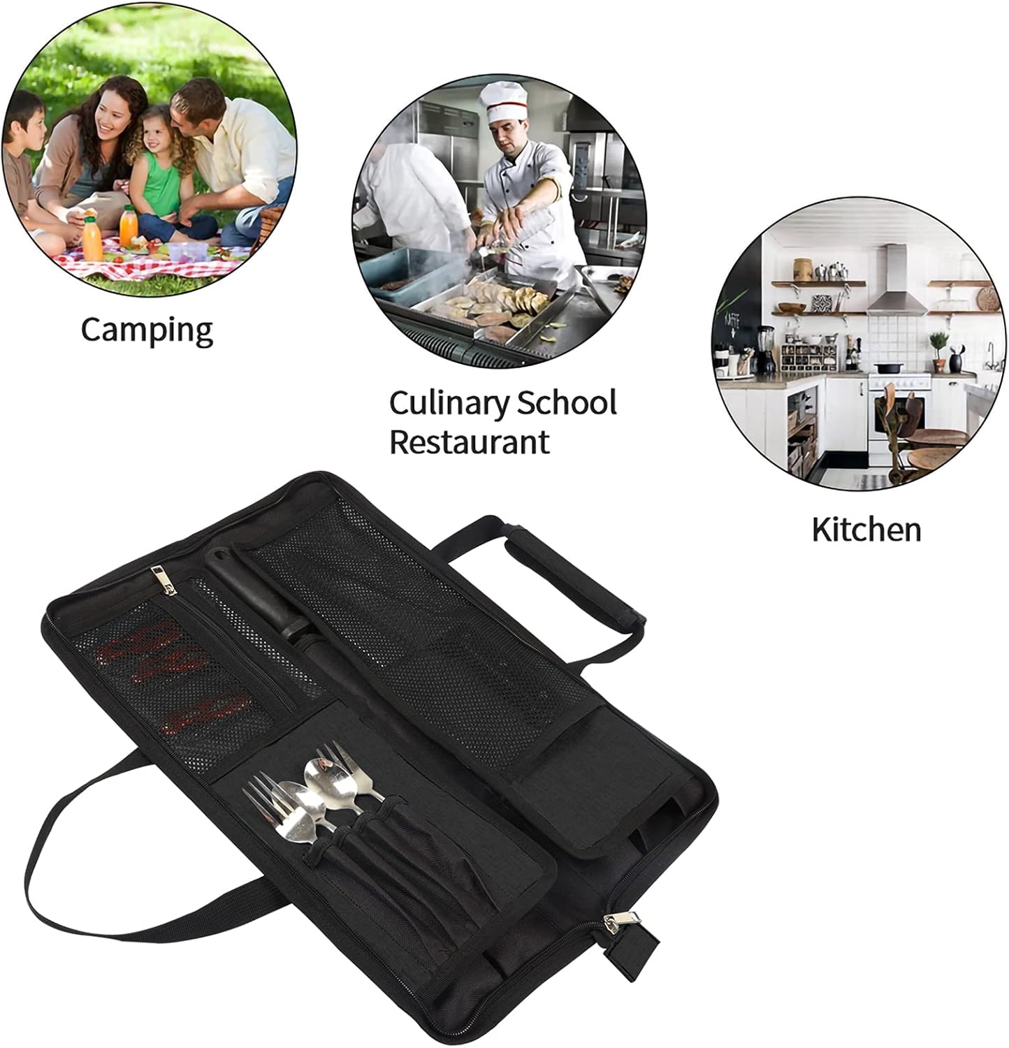 Premium Chefs Knife Roll Bag 13 Slots Zippered Closure
