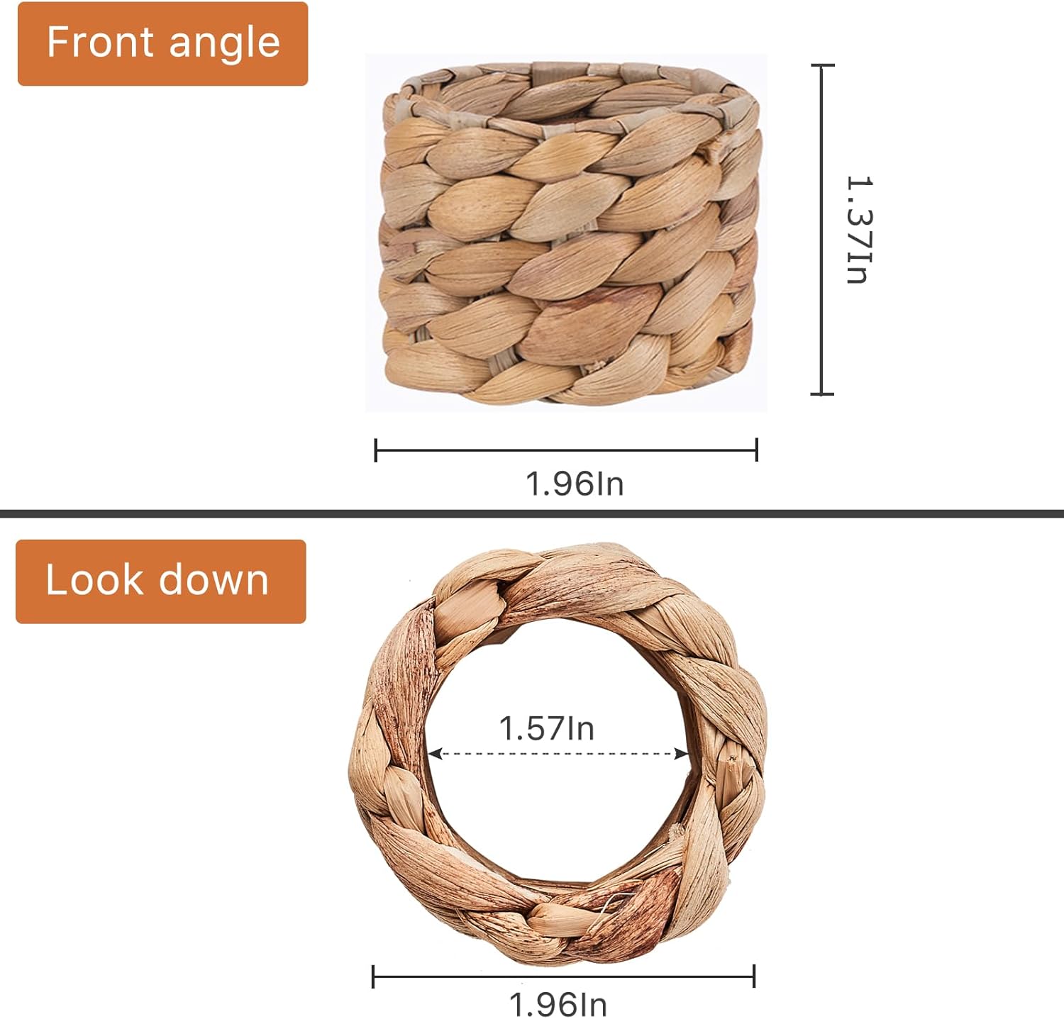 Handmade Rustic Water Hyacinth Napkin Rings Set of 12