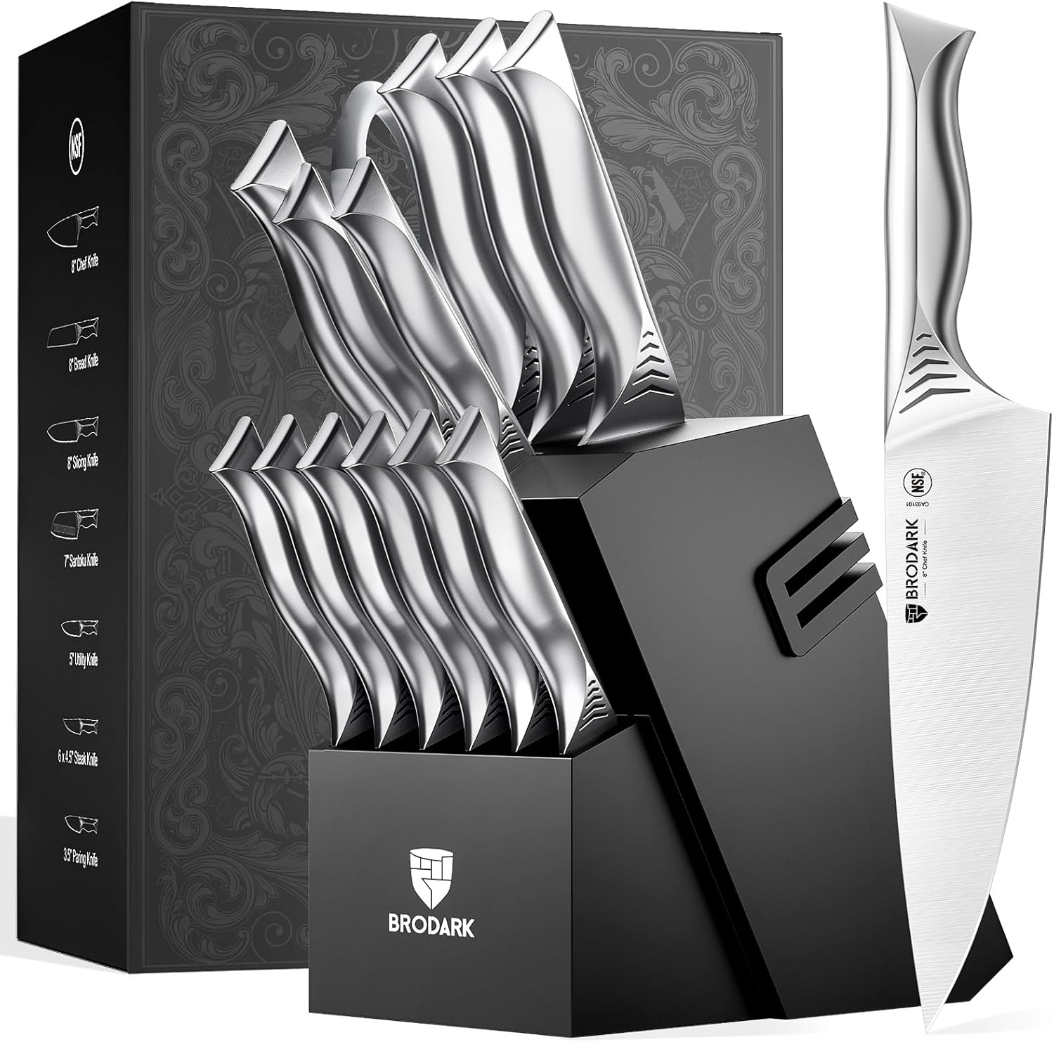 BRODARK Shark Series 15-Piece Kitchen Knife Block Set