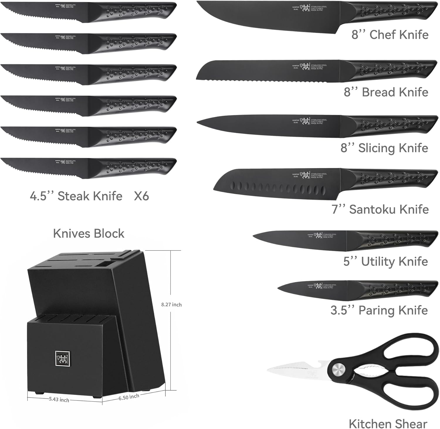 HUNTERDUAL 15-Piece Knife Set Durable Sharp Kitchen Tools