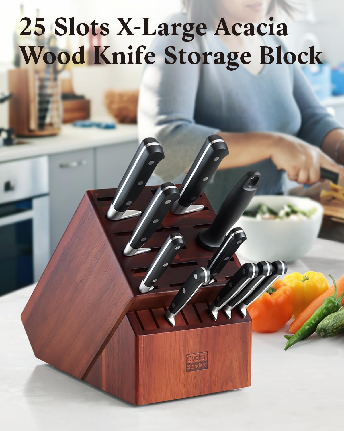 Cooks Standard Acacia Wood Knife Block for Easy Storage