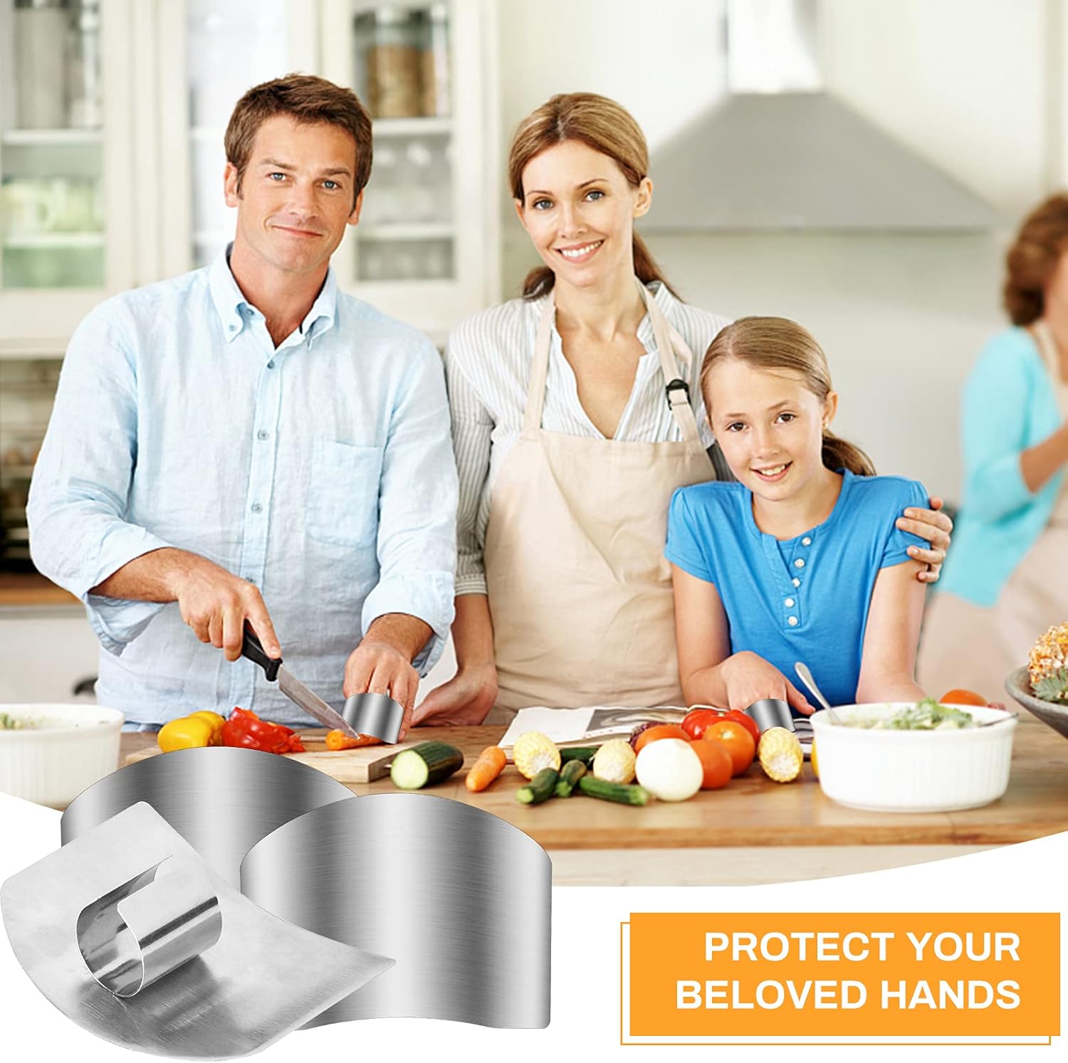 Stainless Steel Finger Guards Safety knives Durable Kitchen Protectors 4-Piece Set