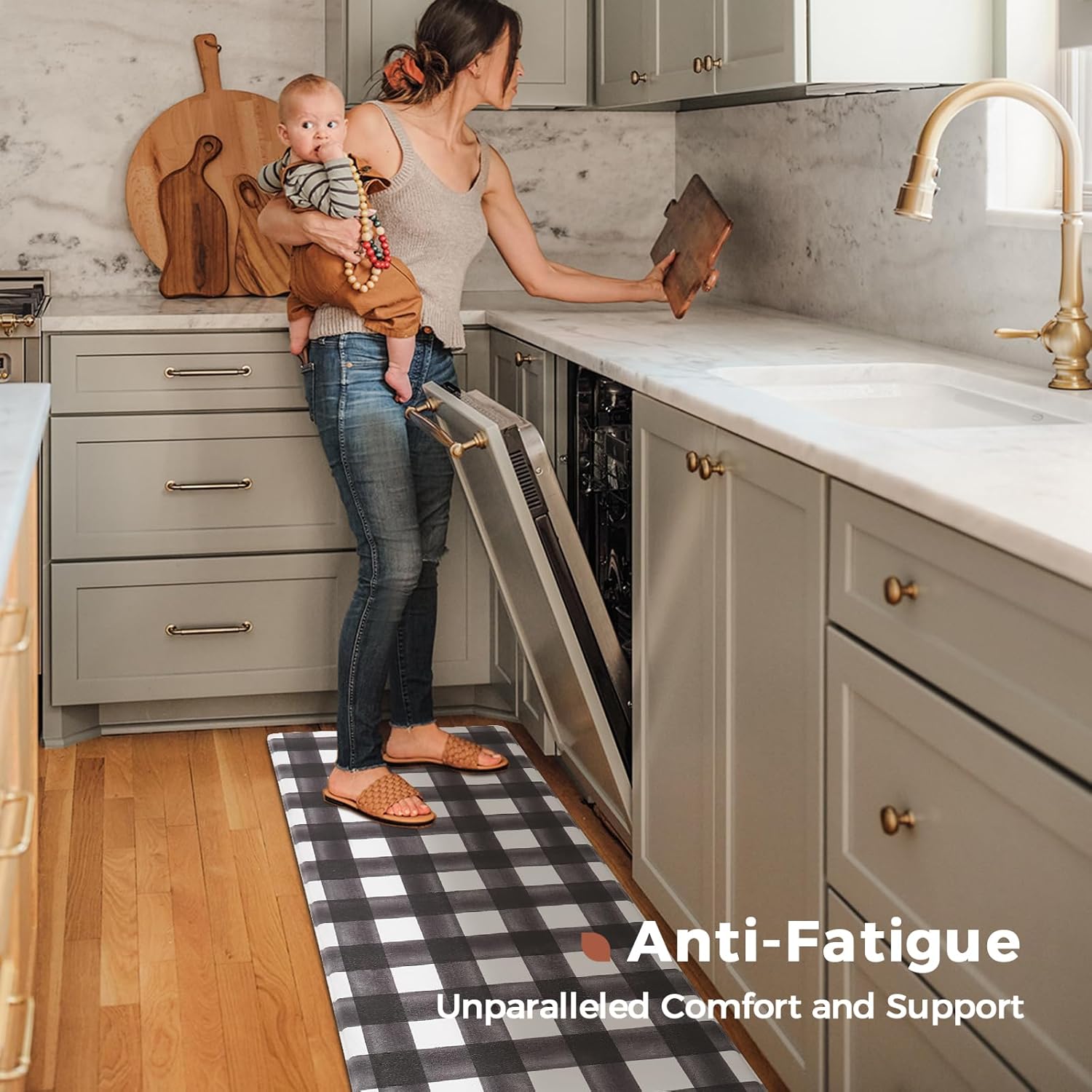 FRESHMINT Modern Farmhouse Plaid Kitchen Mats Set
