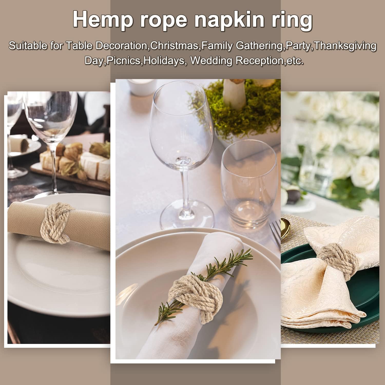 Premium burlap napkin rings set of 6