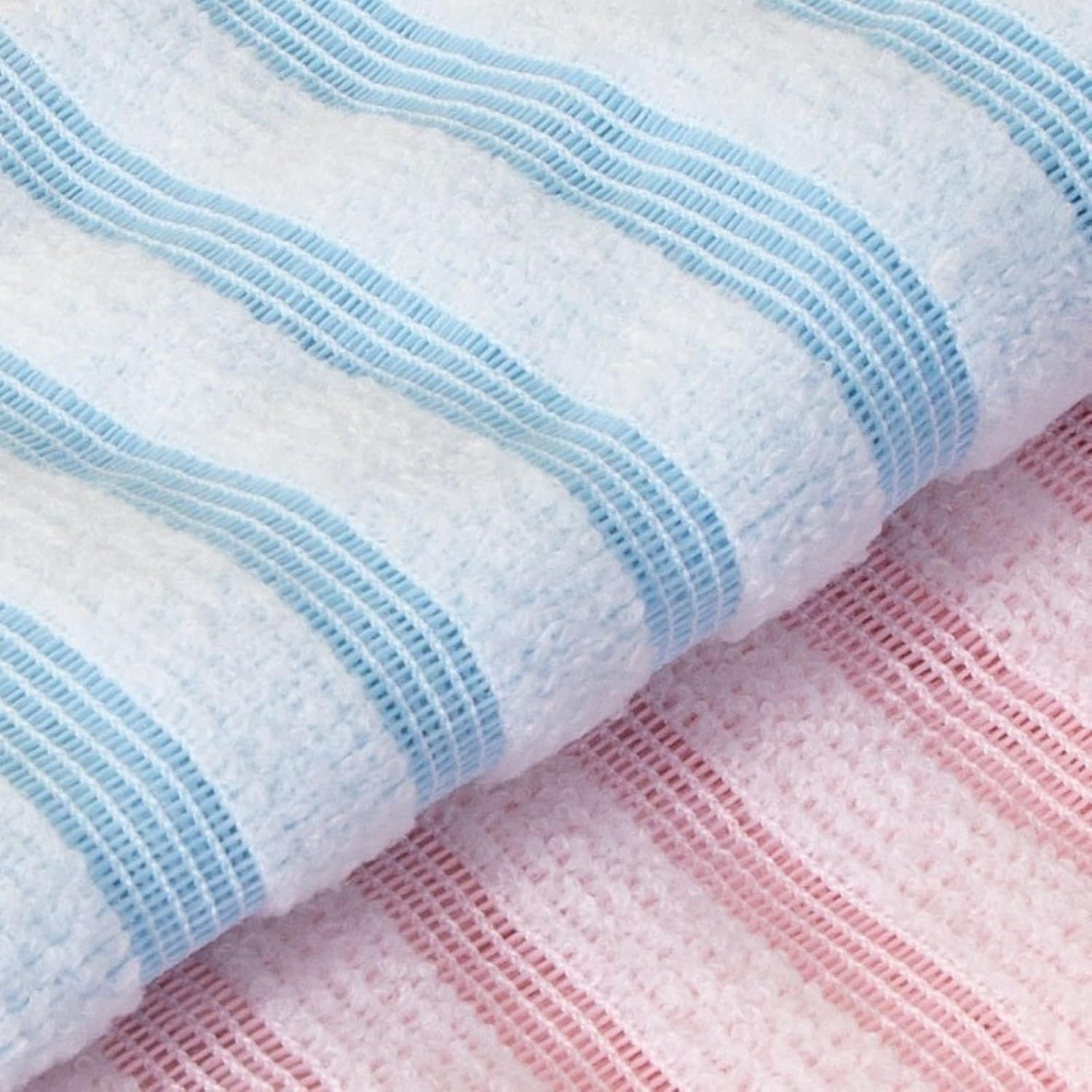 Striped Pink and Blue Kitchen Towels Set with Black Textured Pattern