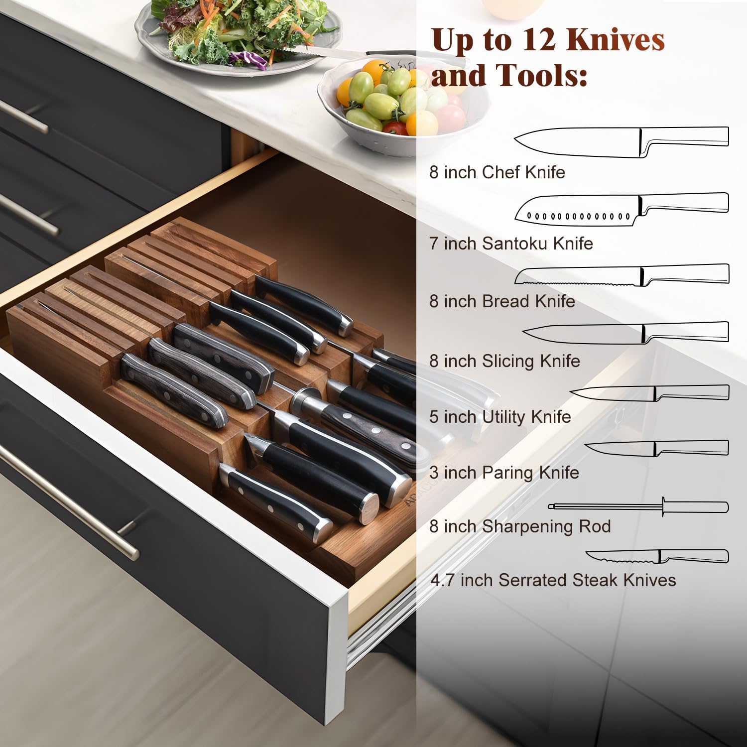 Acacomft Acacia Wood Kitchen Knife Block