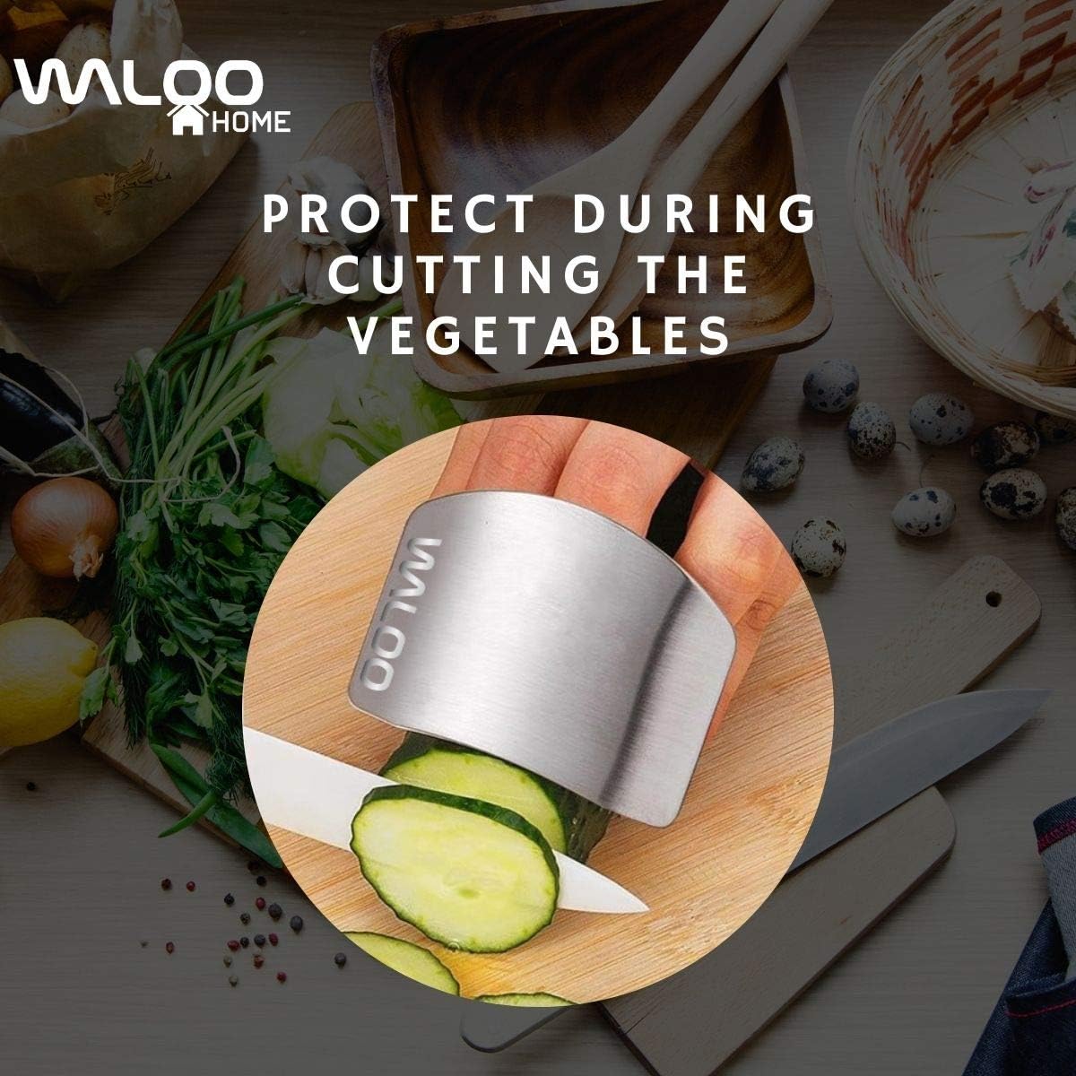 WALOO Stainless Steel Finger Guard 2 Pack Silver 1