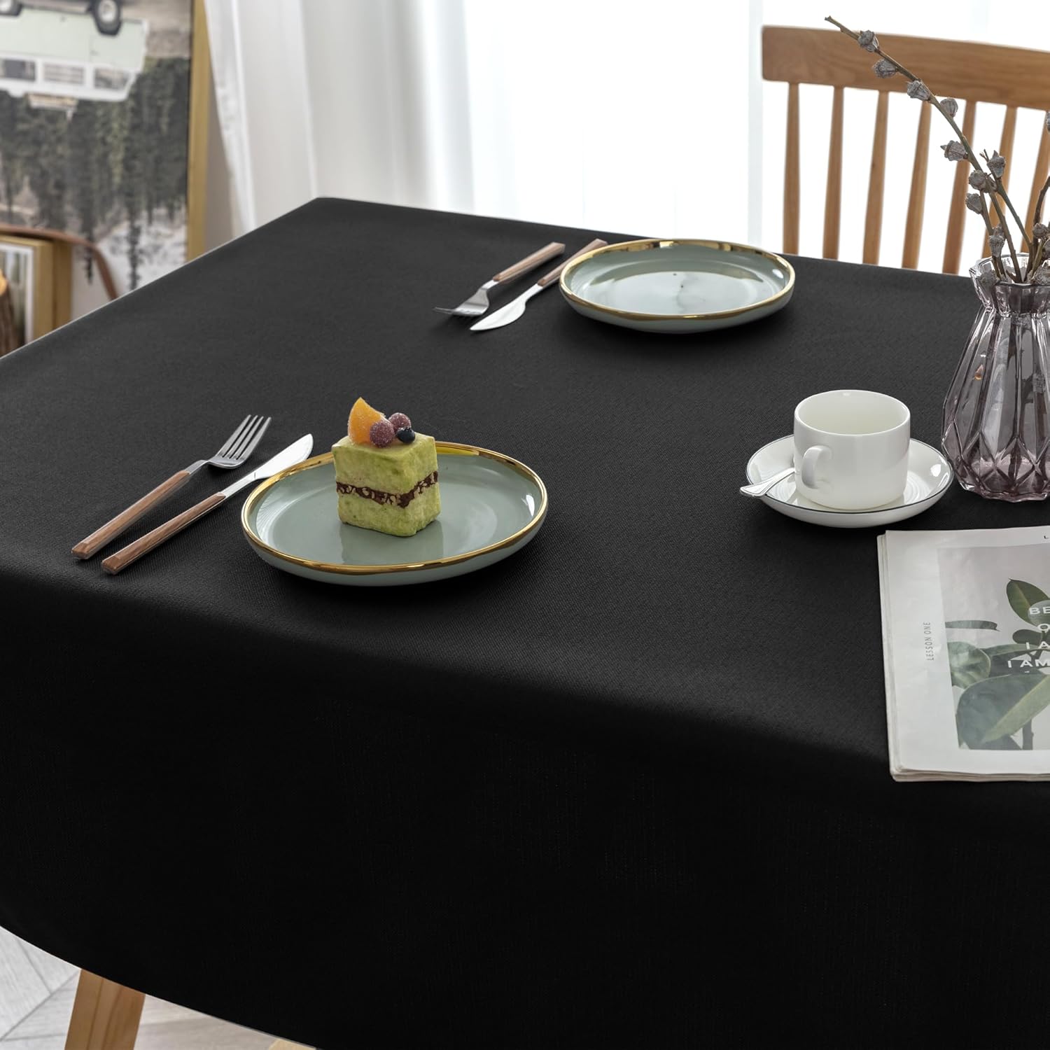 BIFENBI Premium Tablecloth for Parties - 60x84 Inch Black Textured