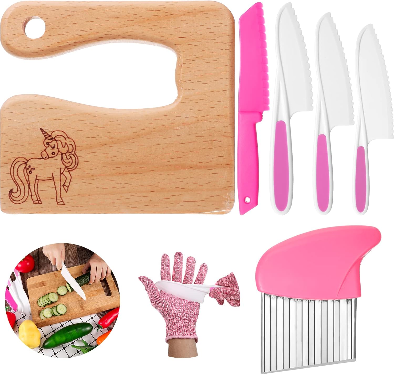 Premium Wooden Toddler knife set with plastic tools for Cooking Baking