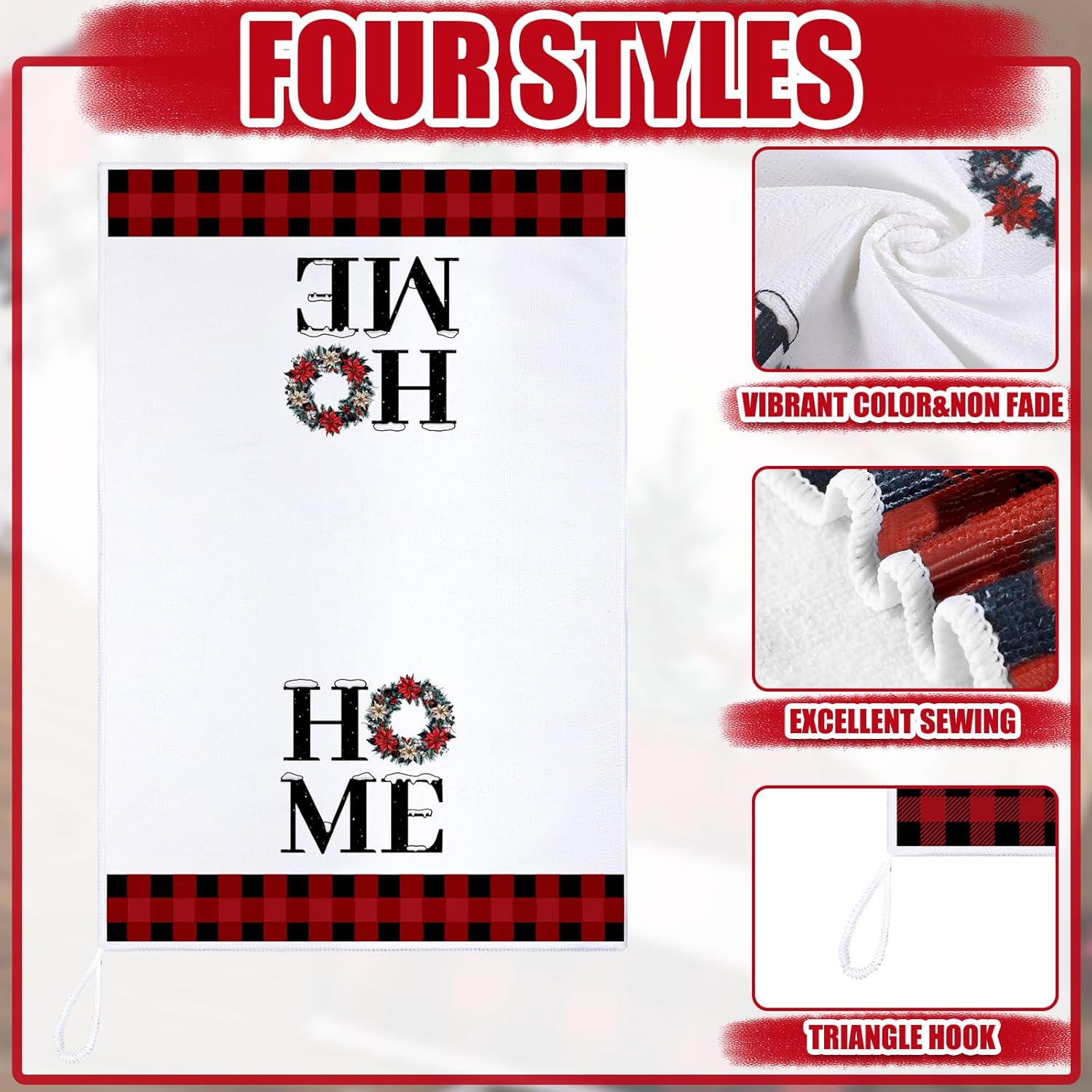 Bencailor 4-Piece Xmas Kitchen Towels Buffaloo Plaid