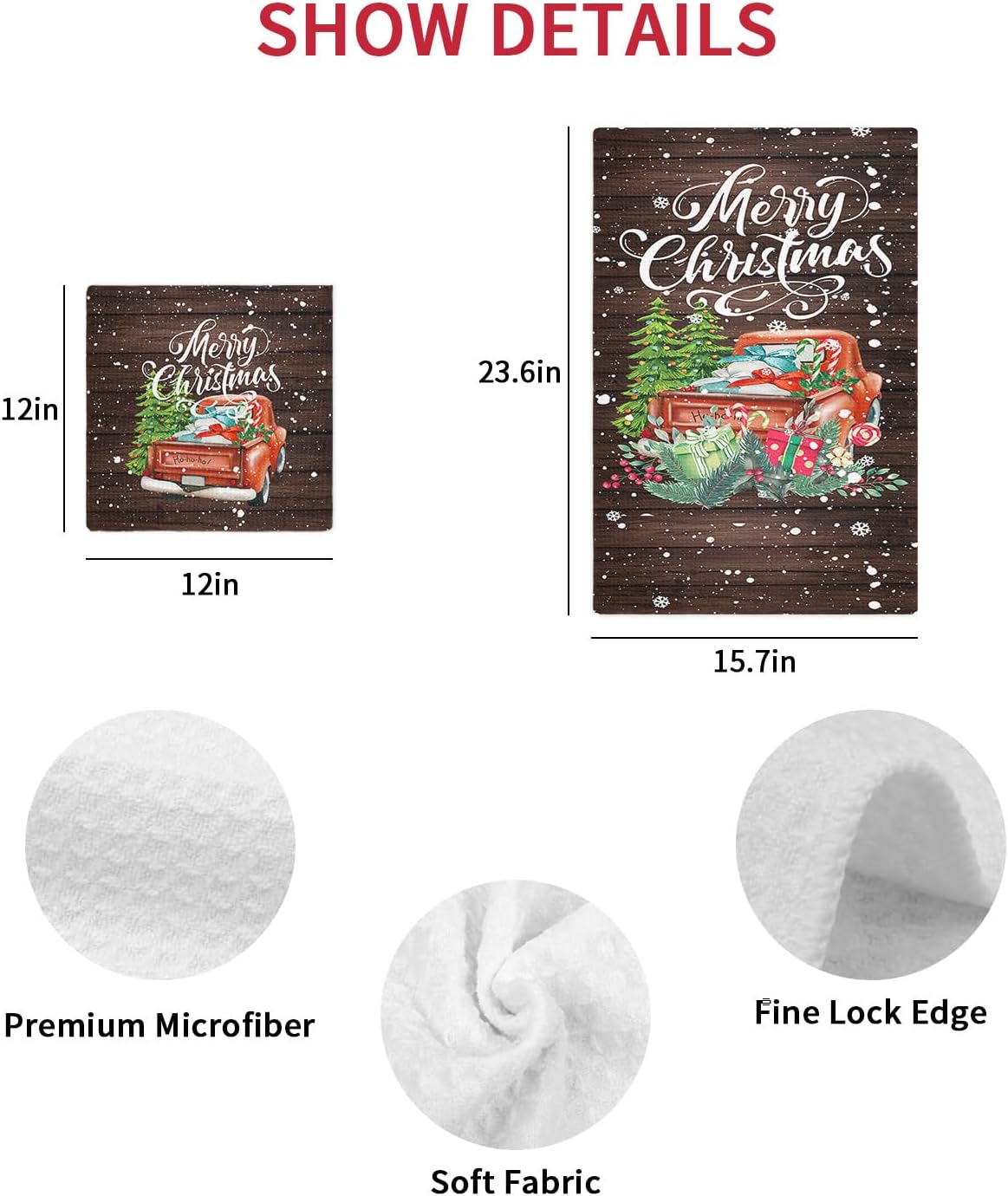 festive Christmas Waffle Dish Towels Quick Dry Microfiber Set of 2