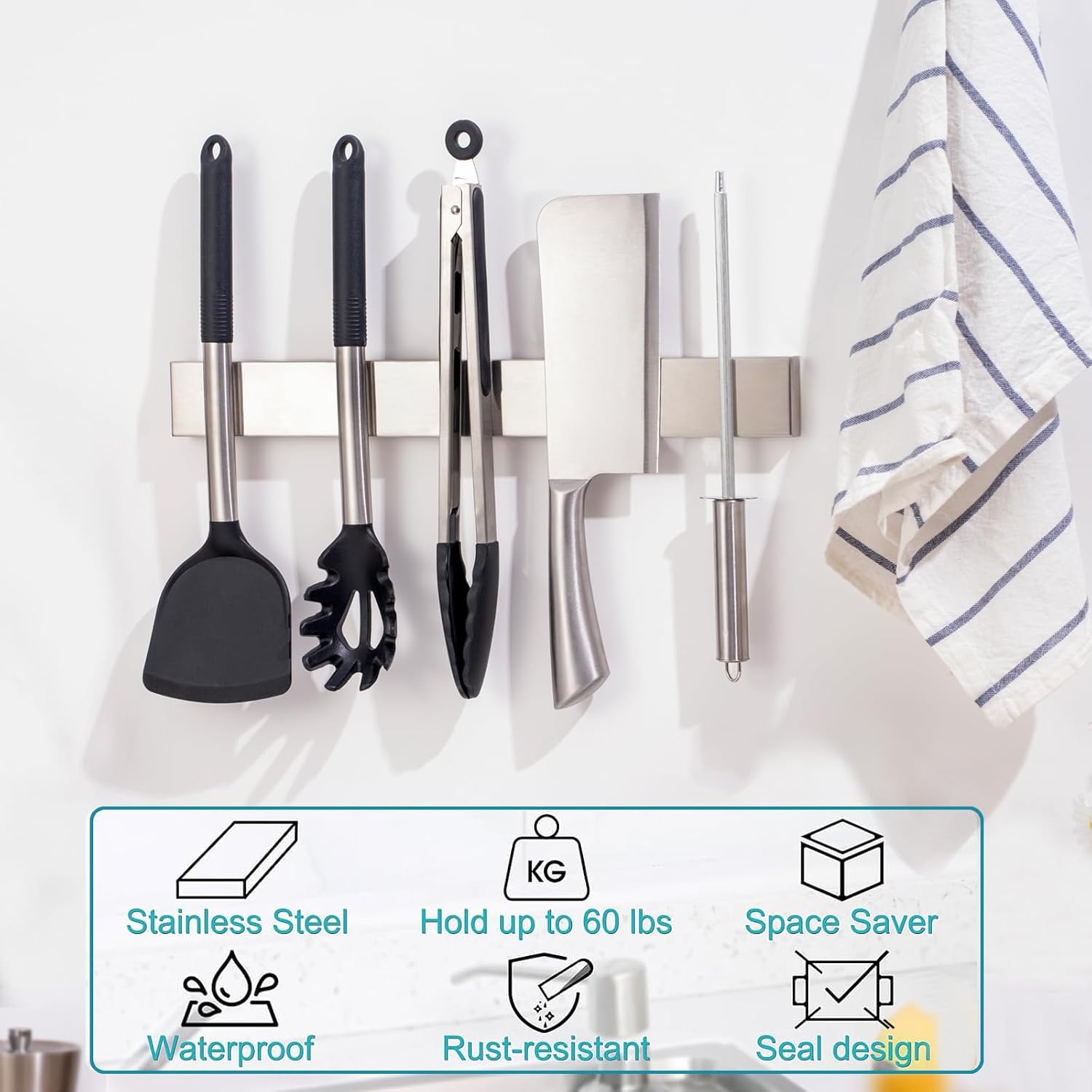 Professional 16 Magnetic Knife Strip Stainless Steel Durable Kitchen Organizer