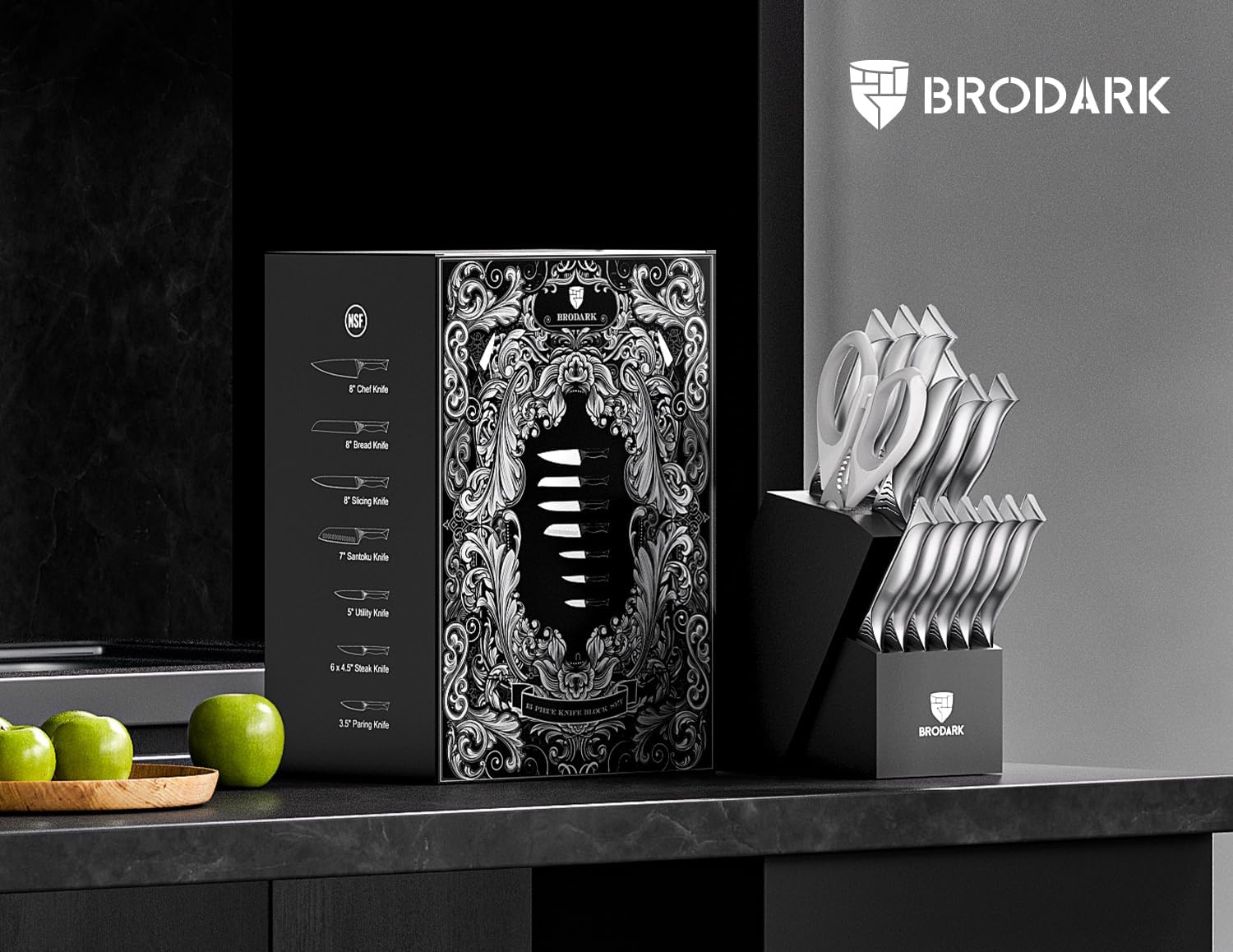 BRODARK Shark Series 15-Piece Kitchen Knife Block Set