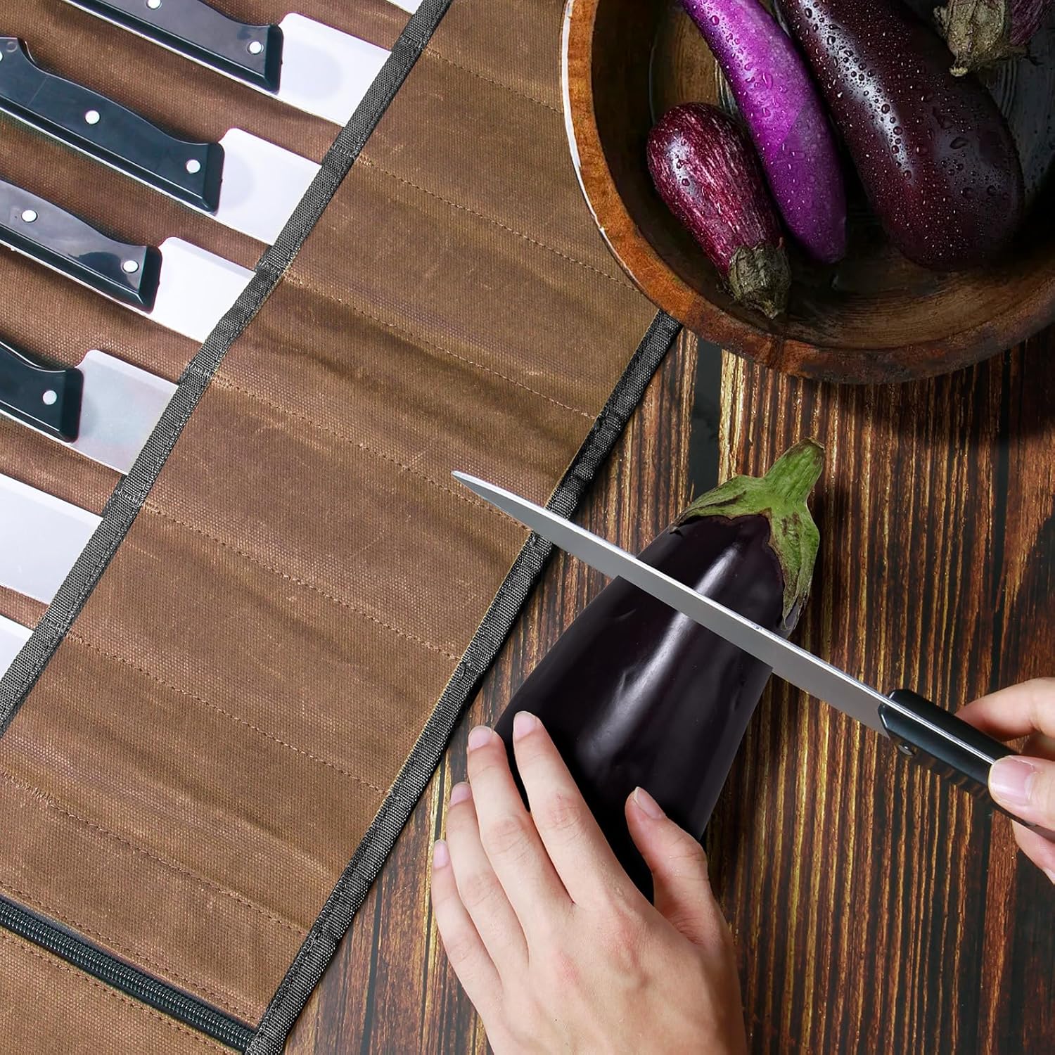 QEES Waxed Canvas Chef Knife Bag