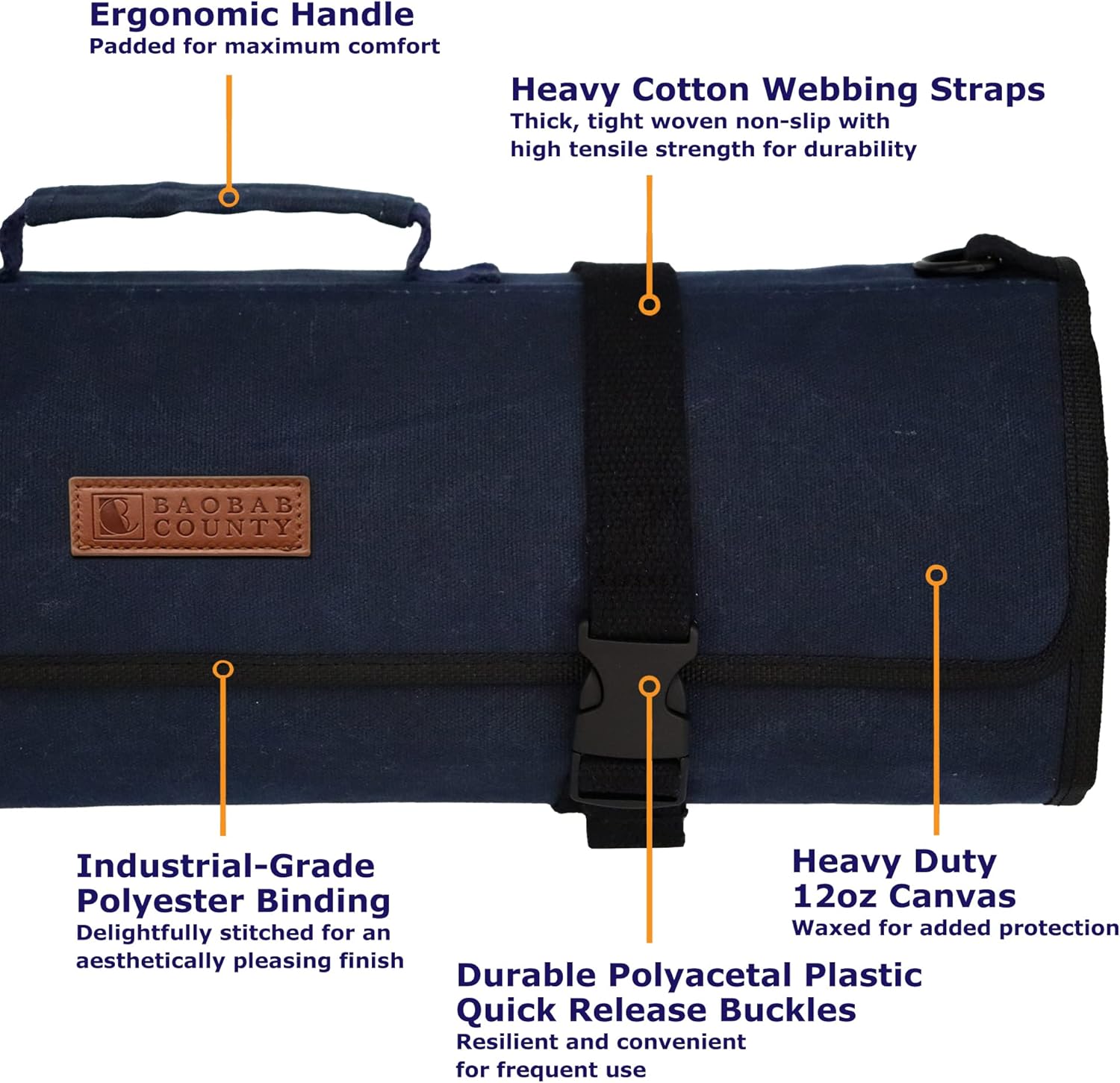 Knives in a Knife Roll Bag Navy Blue