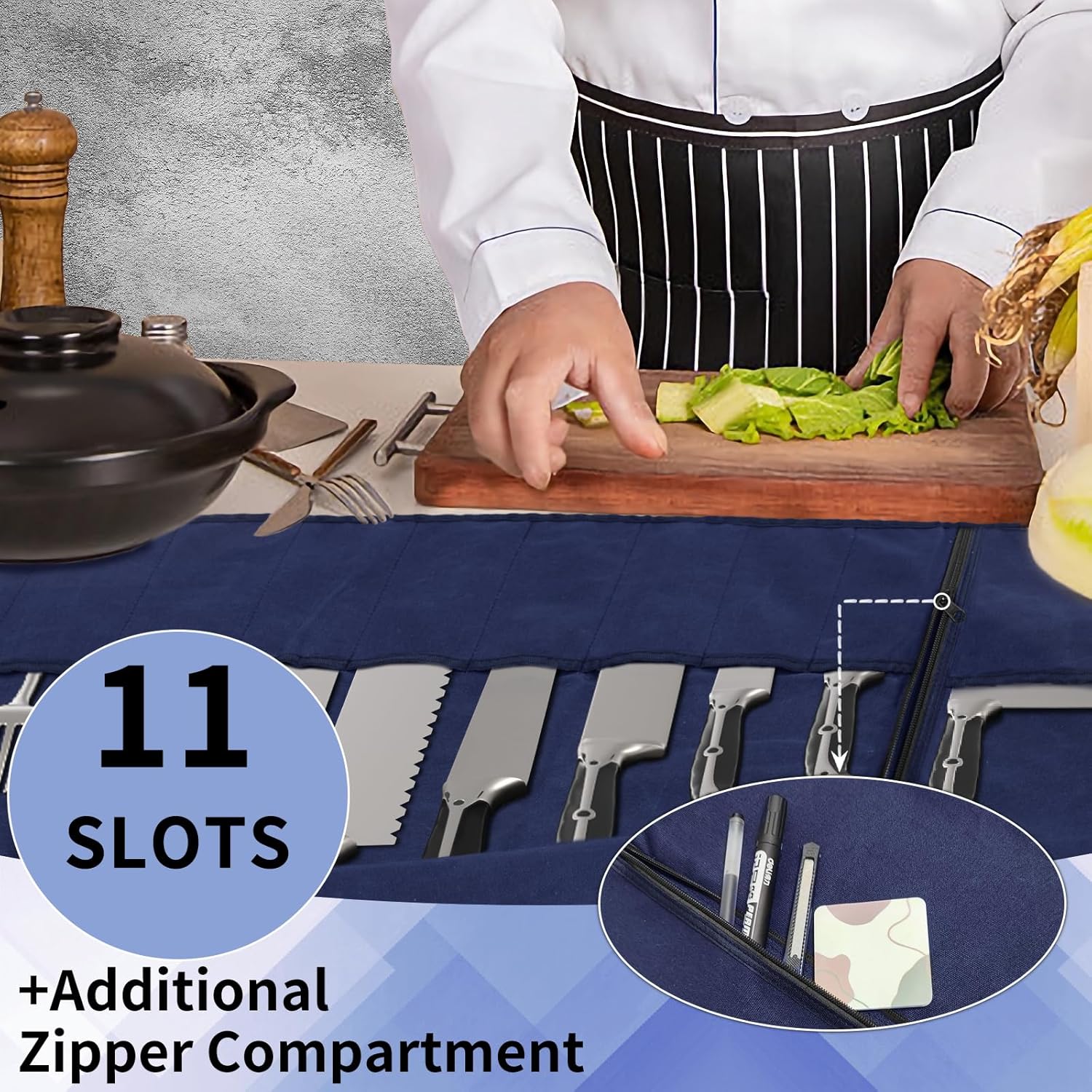 Versatile Durable Knife Roll for Kitchen Essentials Blue