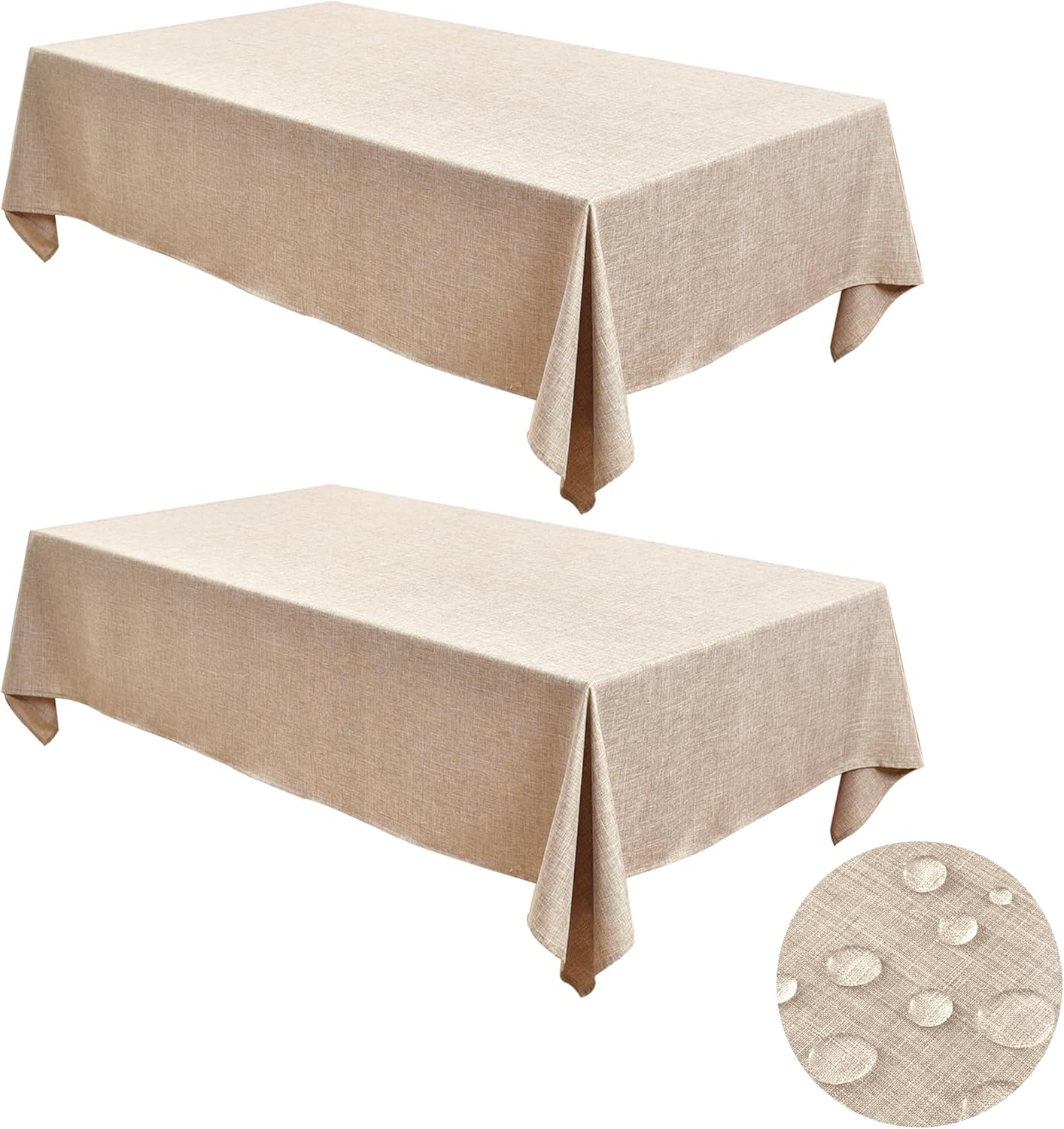 Fitable Linen Tablecloth Beige 52x70 in Water Stain Resistant