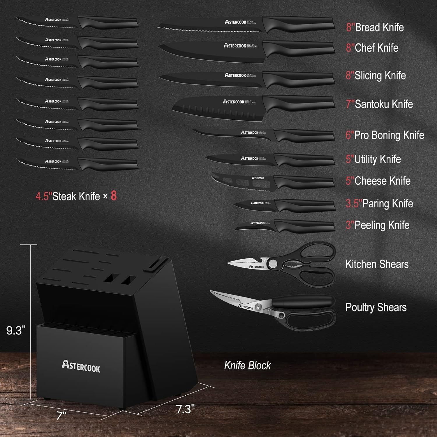 Sharp 21-Piece Knife Set Kitchenessential Collection
