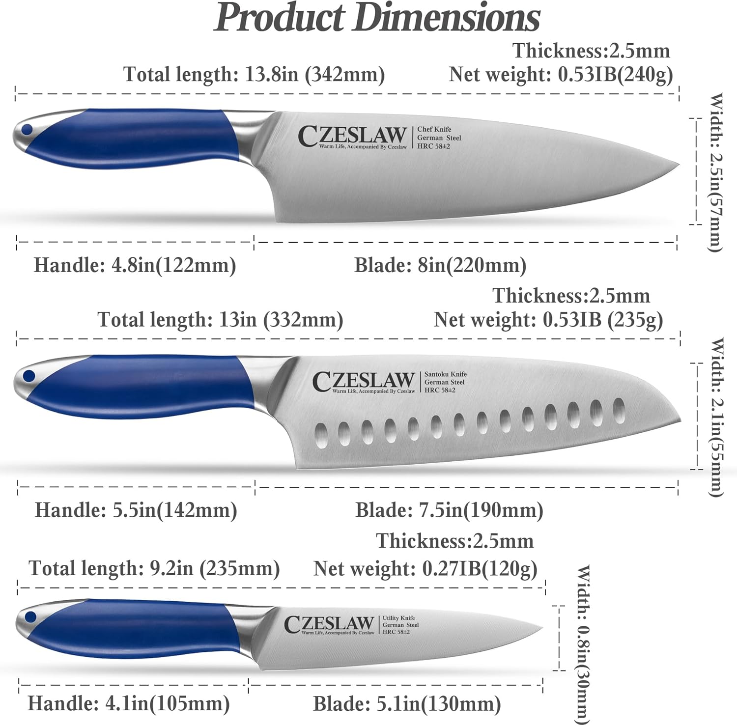 Sharp 3-Piece Chef Knives Set