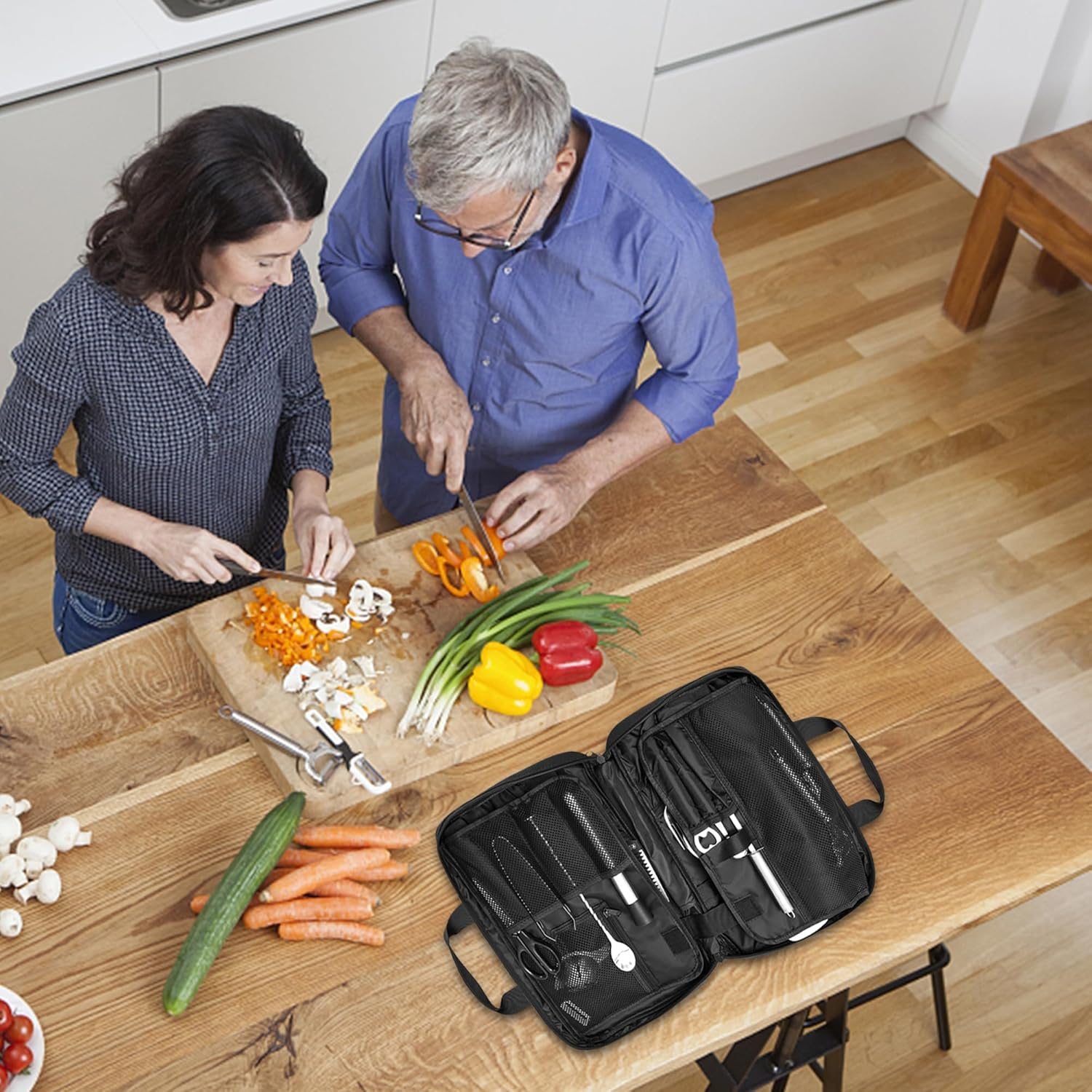 OUUTMEEChef Knife Bag for Professionals 25 Total Pockets Kitchen Utensils Organizer