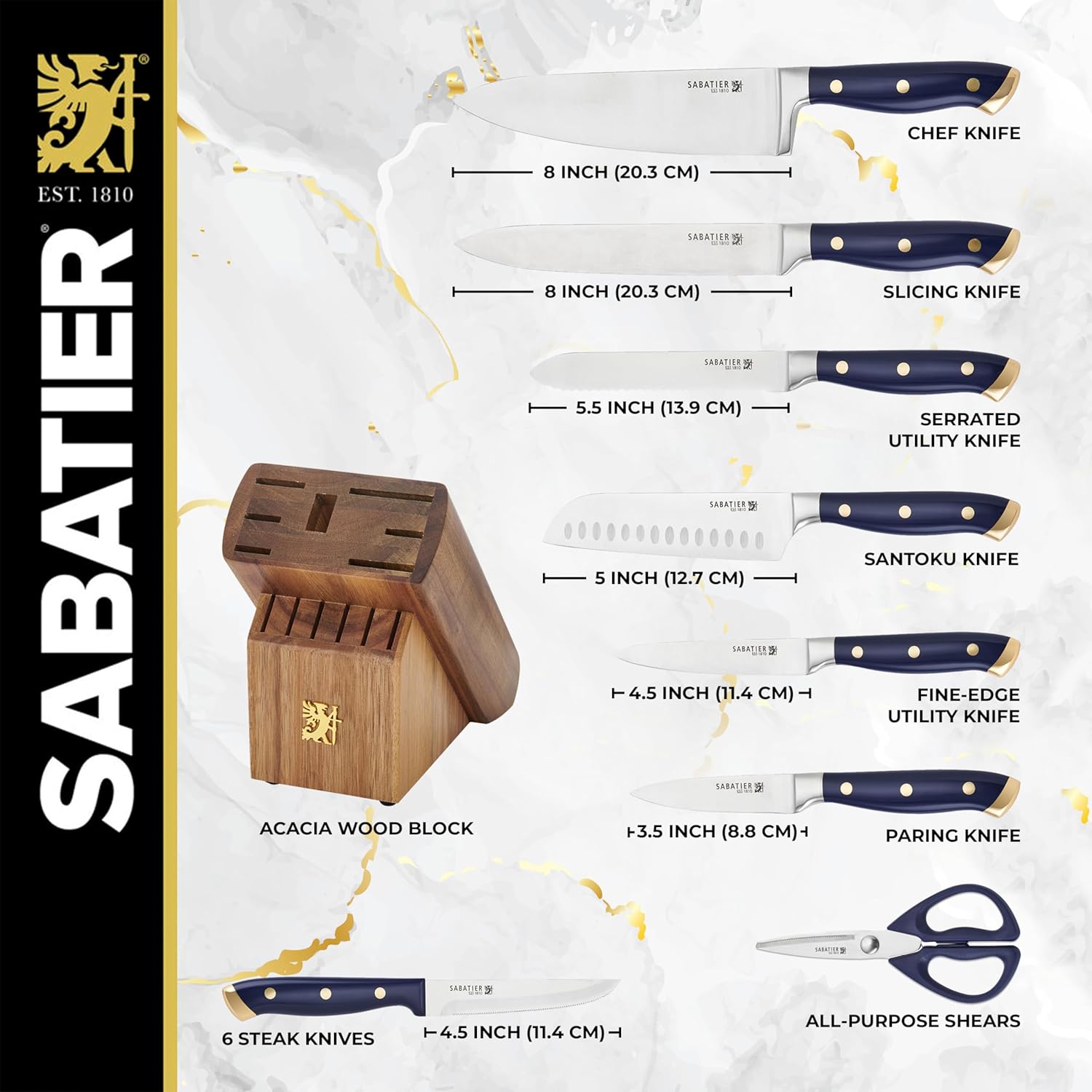 Sabatier 14-Piece Forged knives set with Acacia block