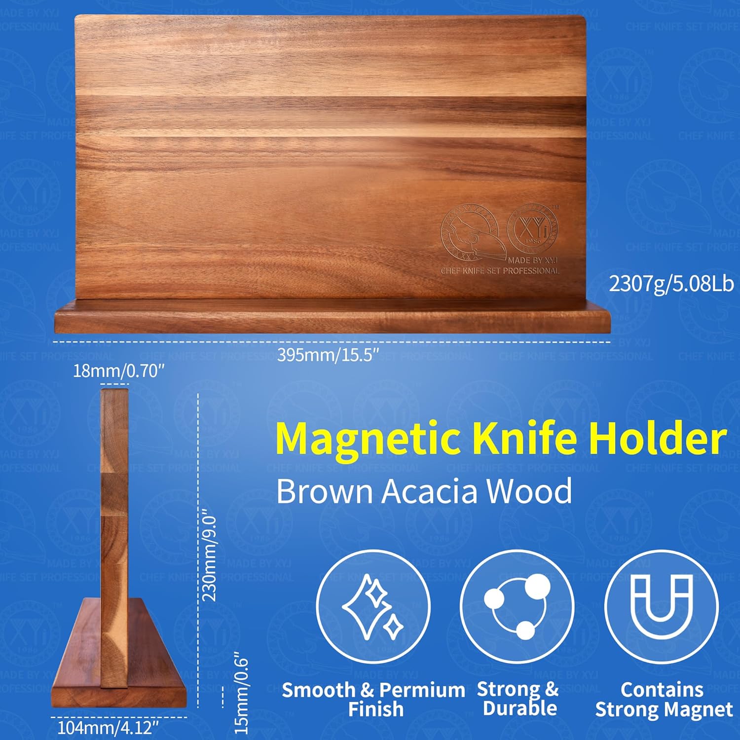XYJExtra Large Magnetic Knife Block Organizer for Acacia Wood Kitchen Knives