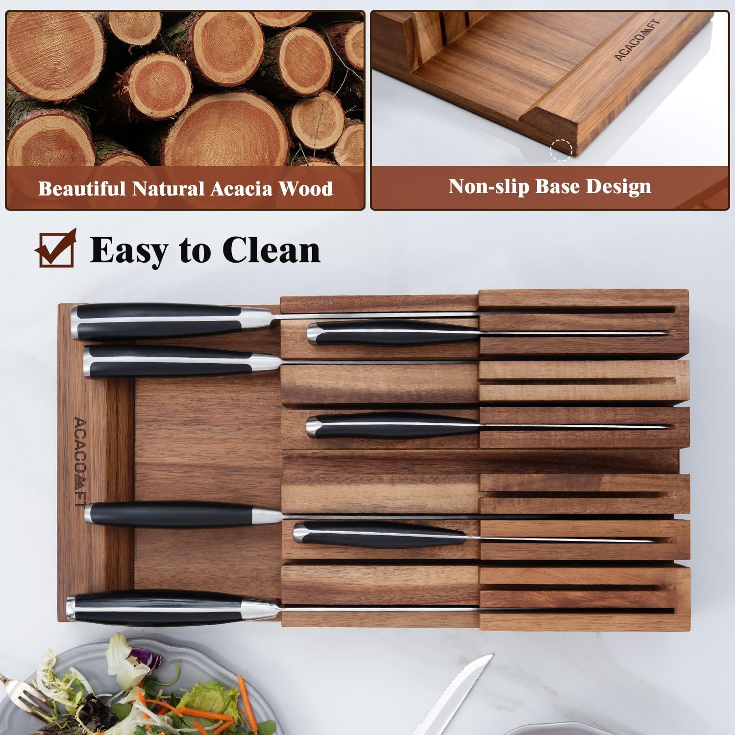Acacomft Acacia Wood Kitchen Knife Block