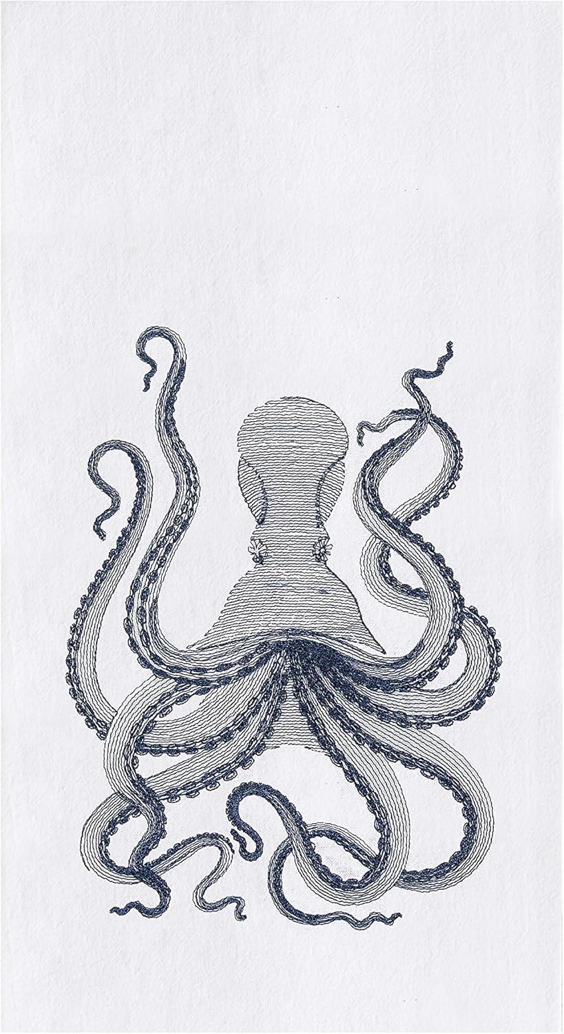 CF Blue Octopus Embroidered Kitchen Towel
