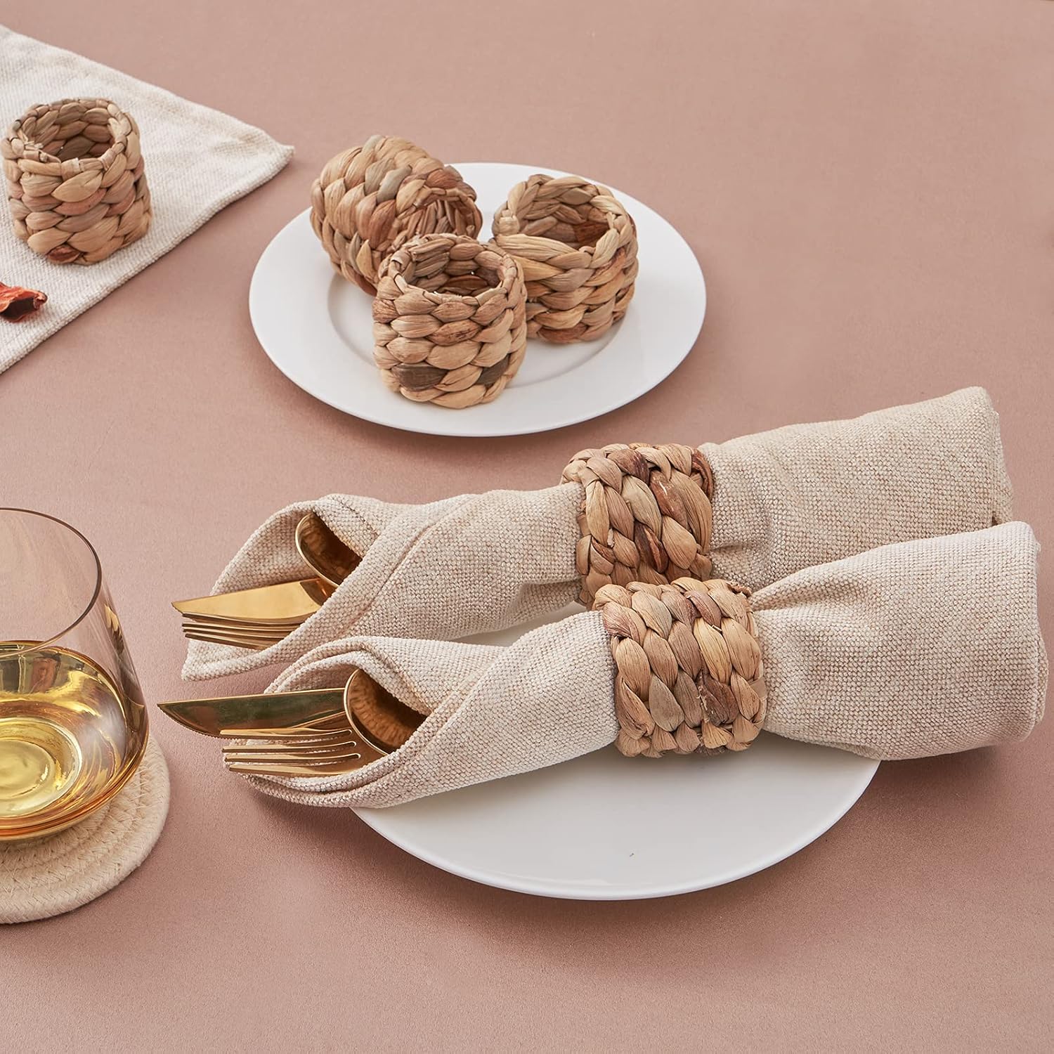 Handmade Rustic Water Hyacinth Napkin Rings Set of 12