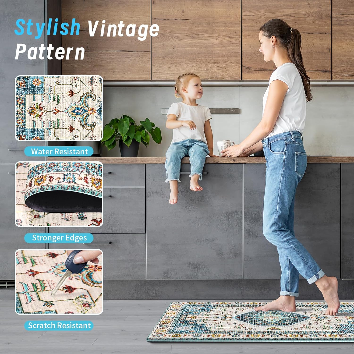 HappyTrends Boho Kitchen Mat Non-Slip Water-Resistant